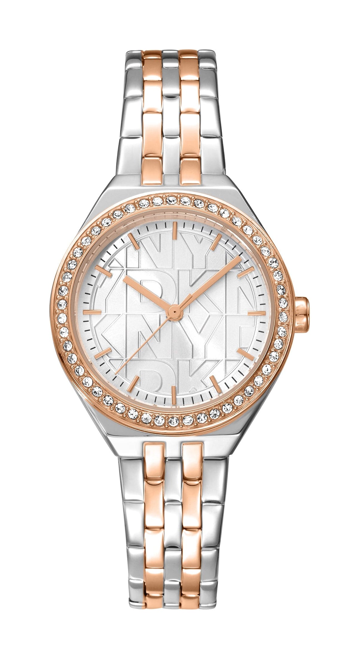 DK5L119M0095 DKNY Women's Silver Dial Two Tone Silver & Rose Gold Stainless Steel Bracelet Watch DKNY 