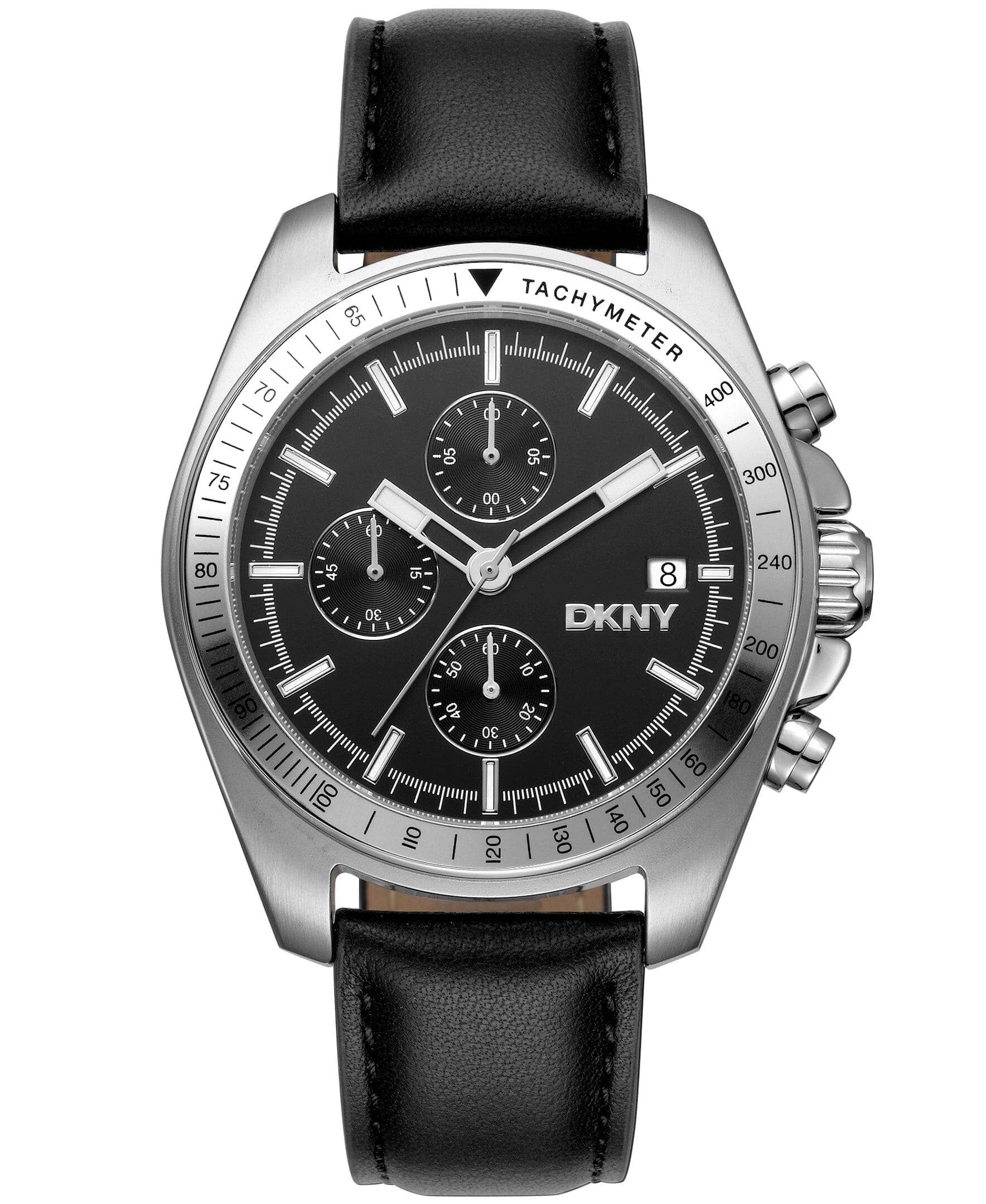 EVERYDAY Central Park Chrono Black Dial Leather Strap Men's Watch DKNY 