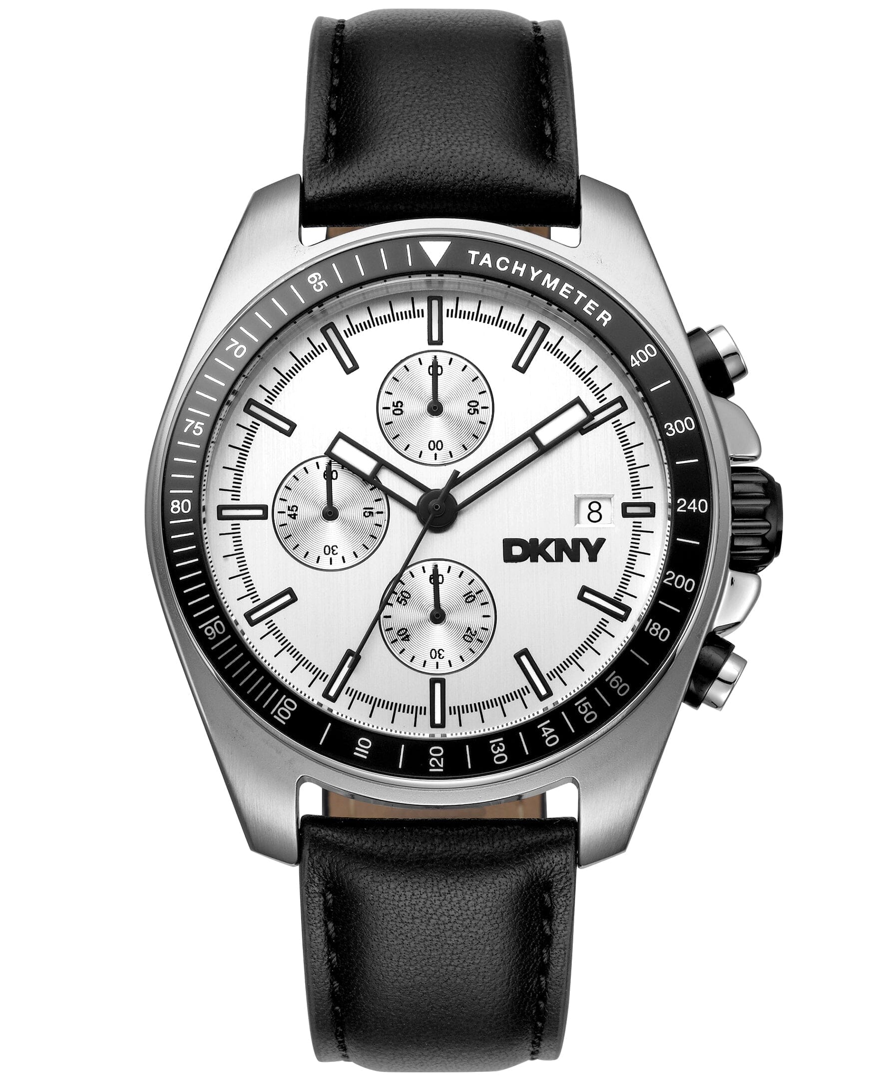 EVERYDAY Central Park Chrono Silver Leather Strap Men's Watch DKNY 