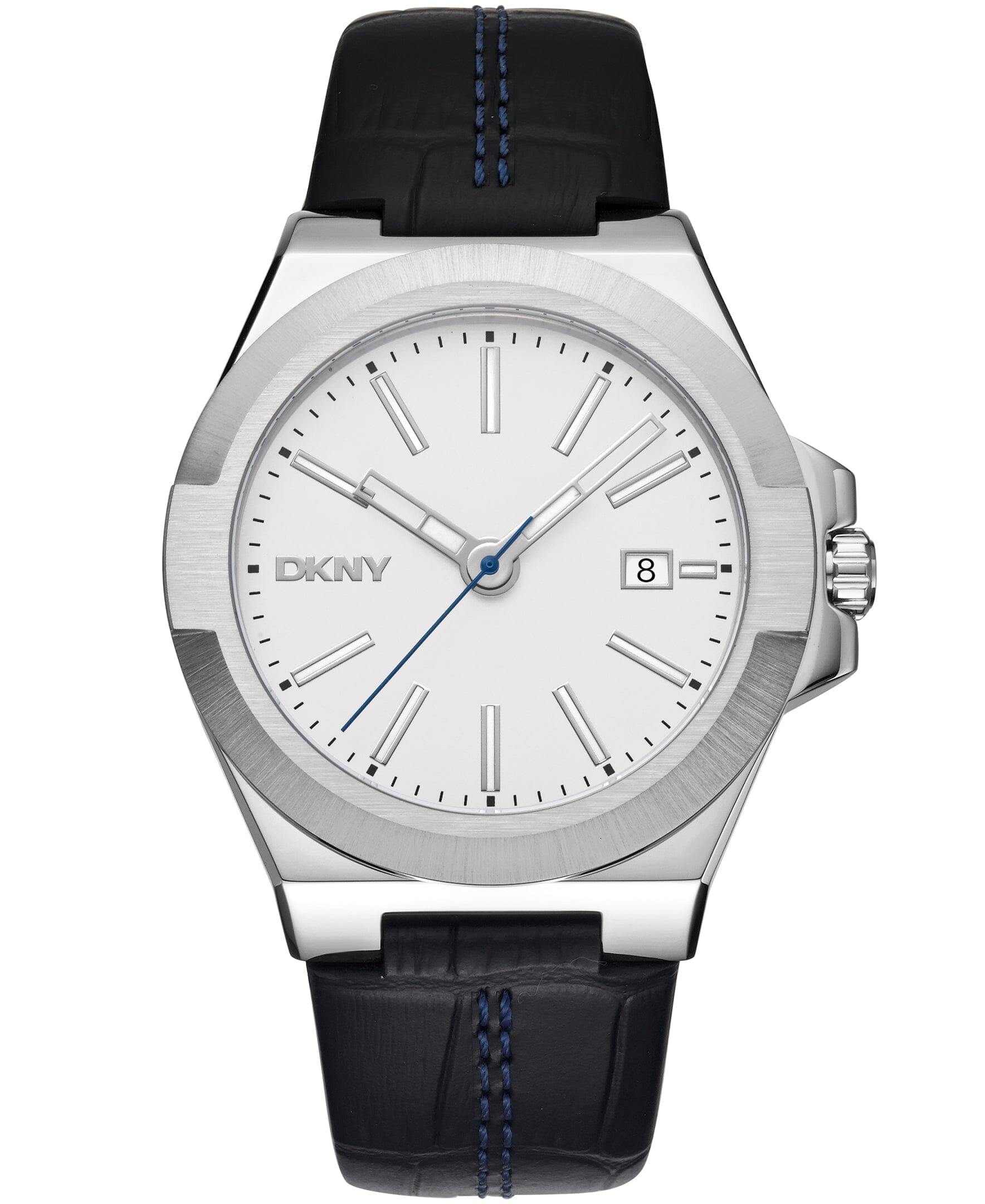 EVERYDAY Modernist Silver Dial Leather Strap Men's Watch DKNY 