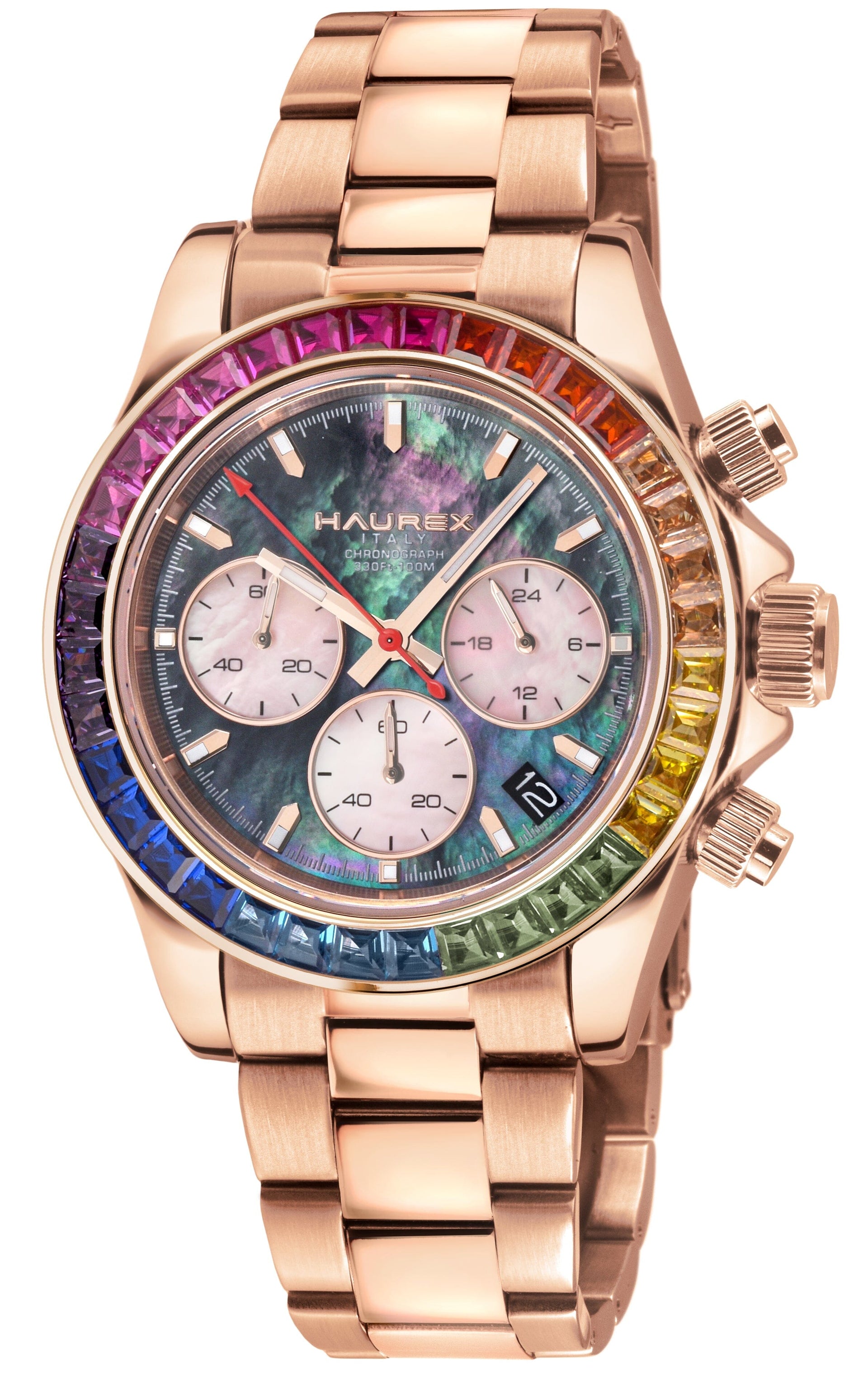 Haurex Italy Arcobaleno Men's Black MOP Dial Rose Gold Watch Watch Haurex 