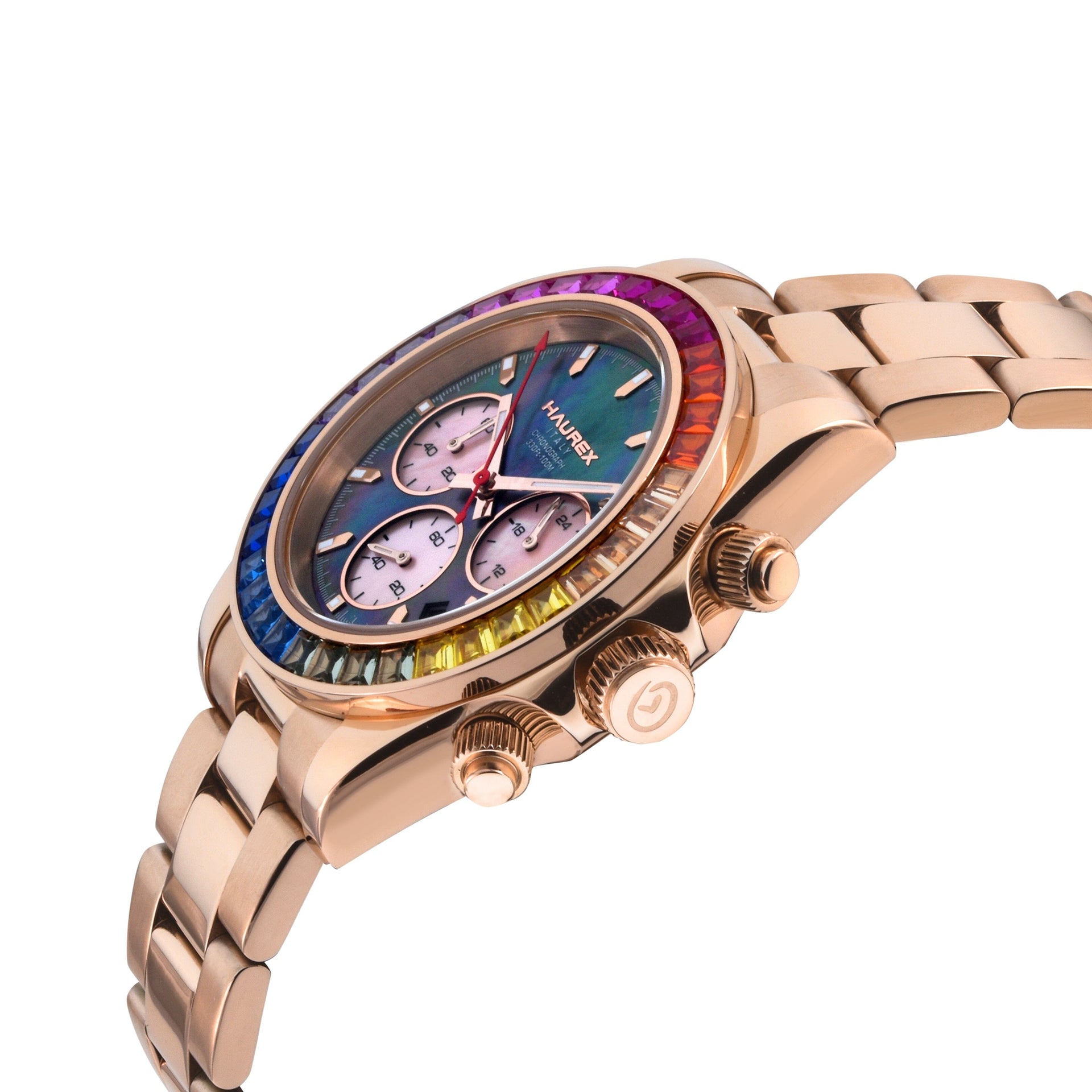 Haurex Italy Arcobaleno Men's Black MOP Dial Rose Gold Watch Watch Haurex 