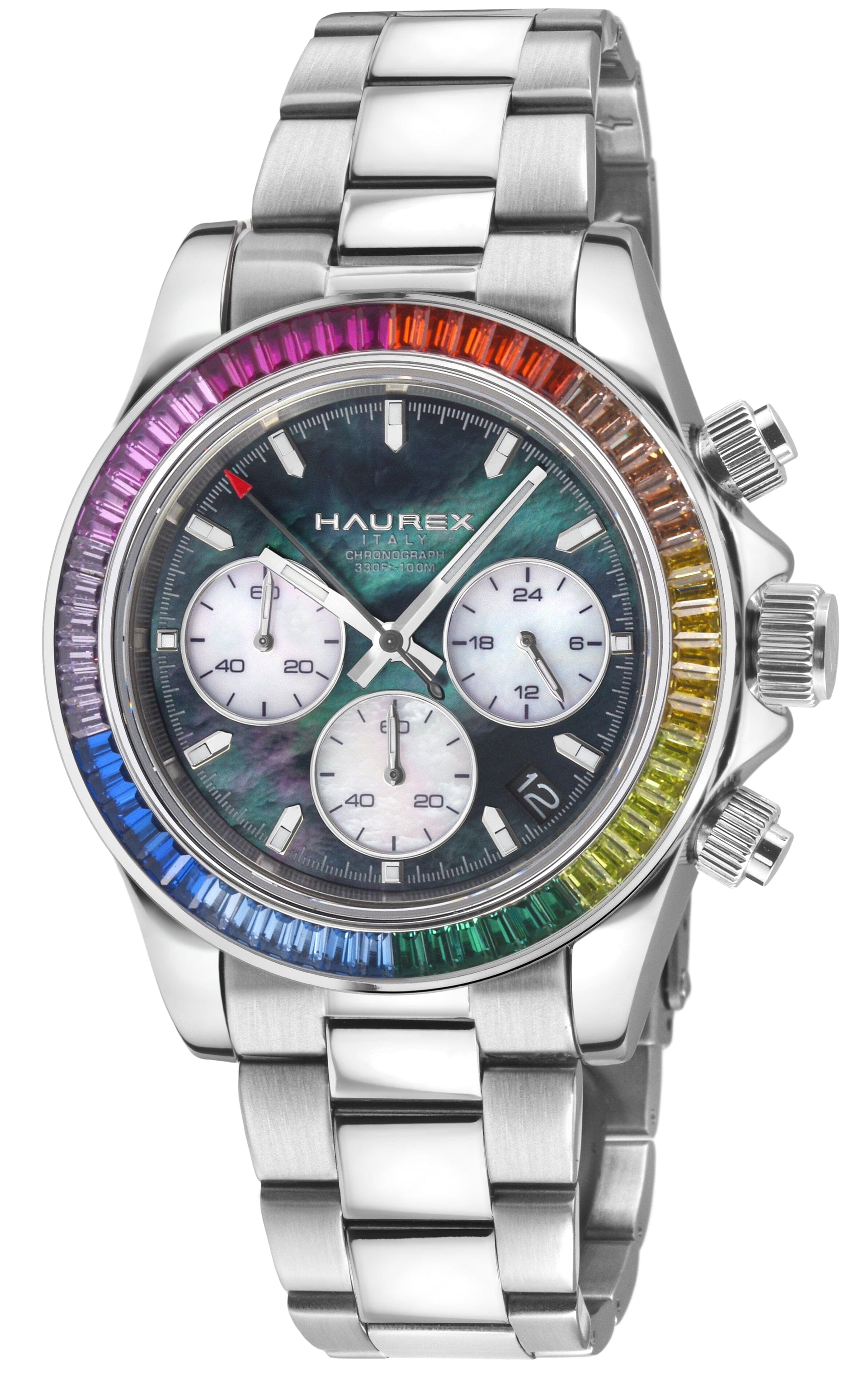 Haurex Italy Arcobaleno Men's Black MOP Dial Silver Watch Watch Haurex 