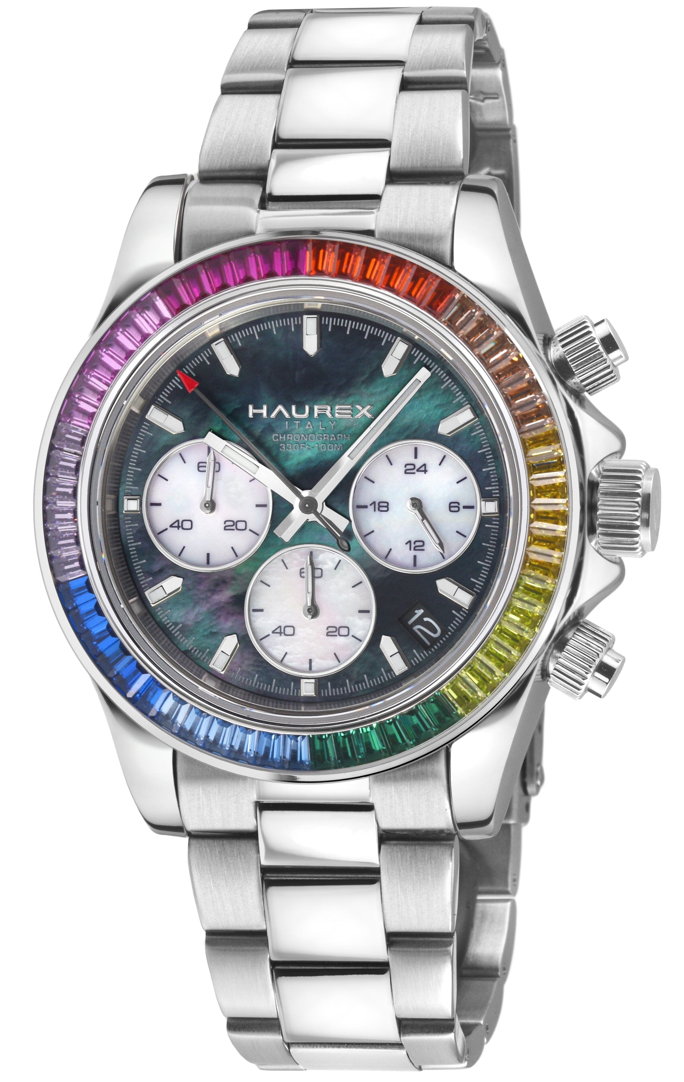 Haurex Italy Arcobaleno Men's Black MOP Dial Silver Watch Watch Haurex 