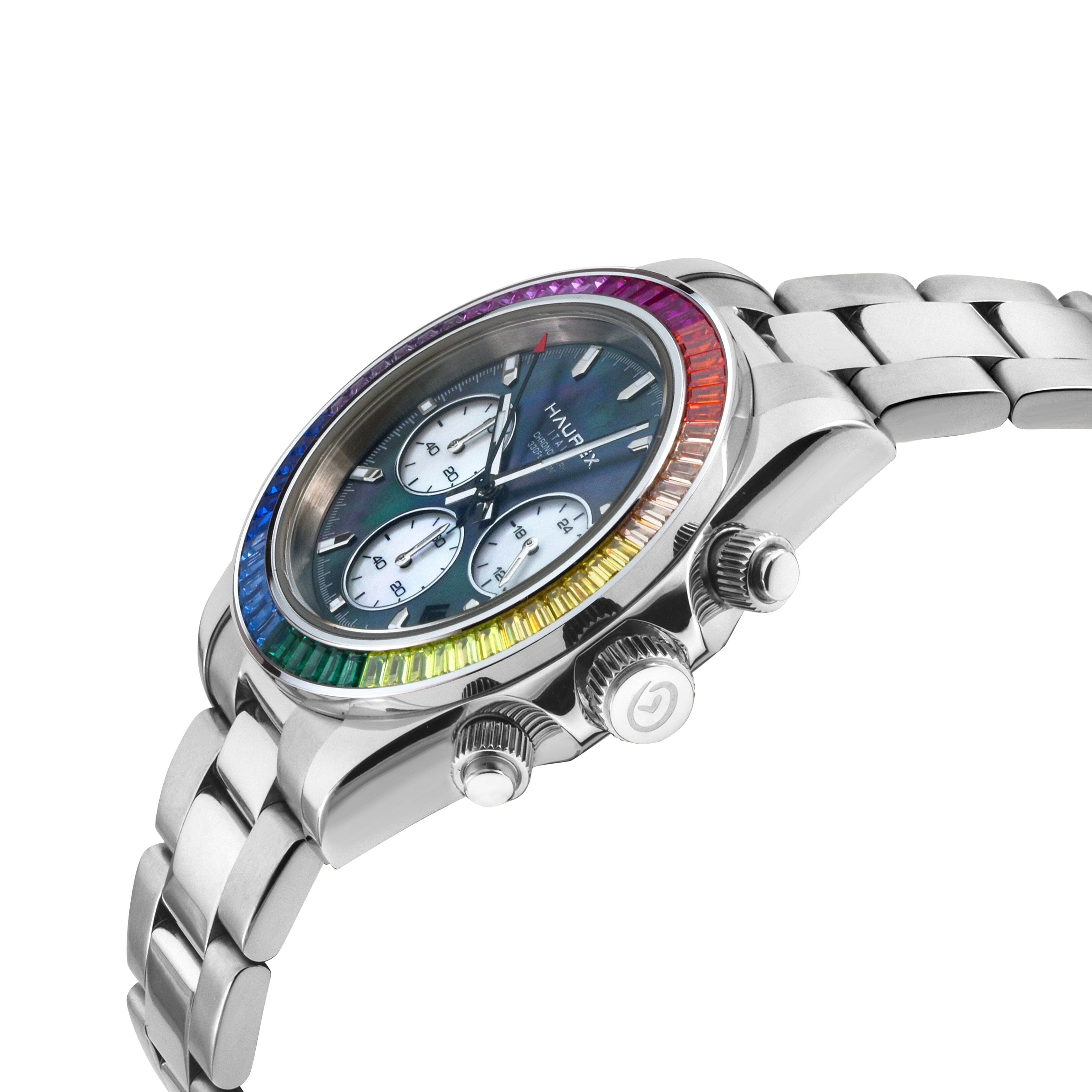 Haurex Italy Arcobaleno Men's Black MOP Dial Silver Watch Watch Haurex 