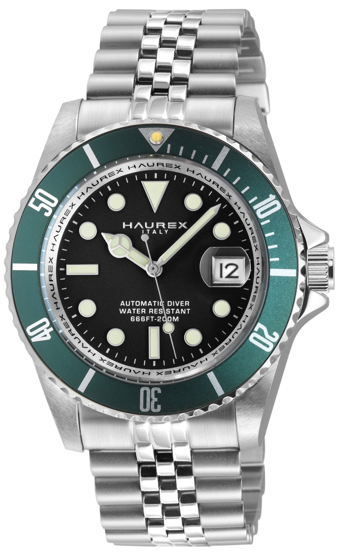 Montre HAUREX Italie ASTON Pour Homme - Cadran Noir Et Vert, Bracelet Noir, Style Moderne