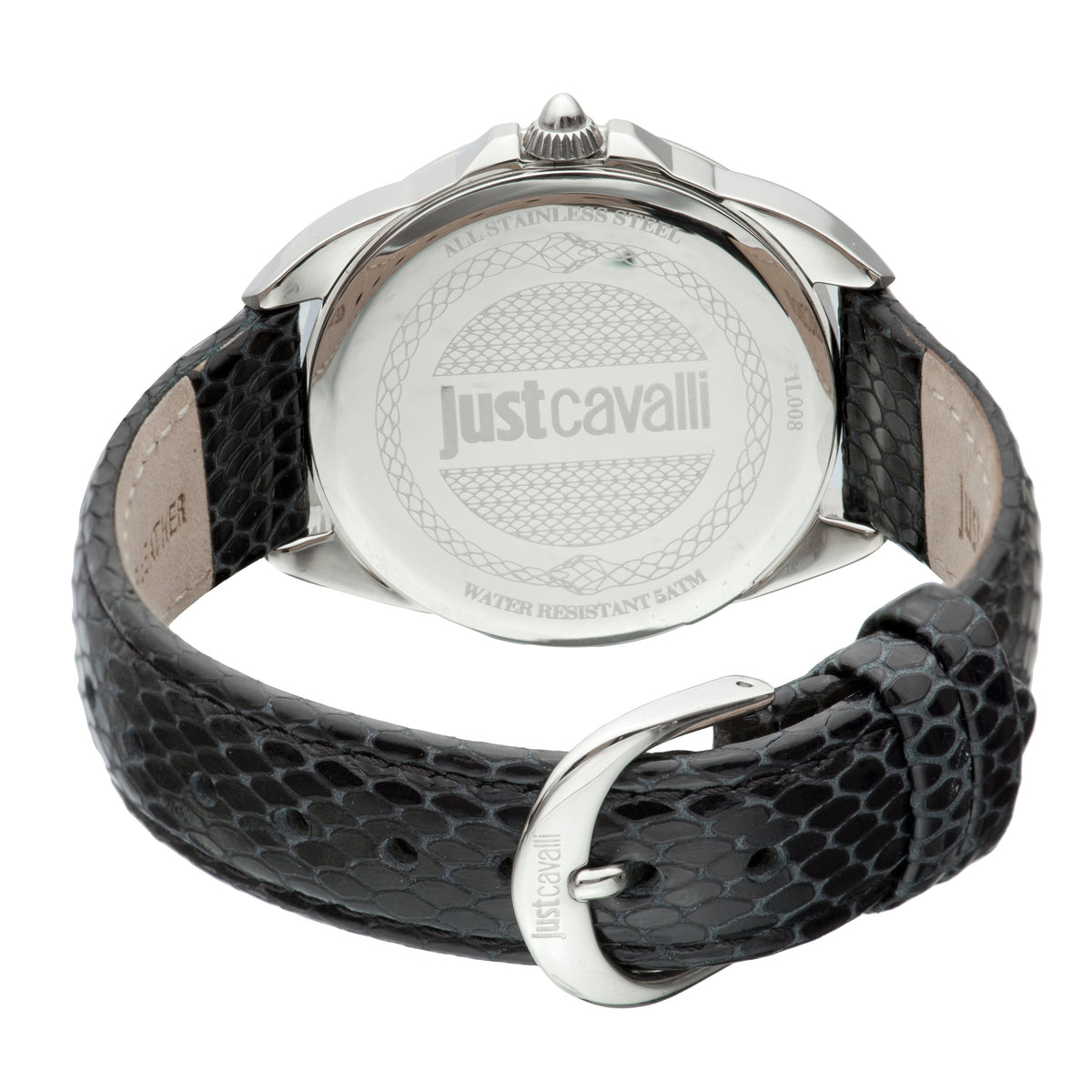JC1L008L0015 Women's Just Cavalli Logo Silver Quartz Calfskin Leather Strap Watch Just Cavalli 