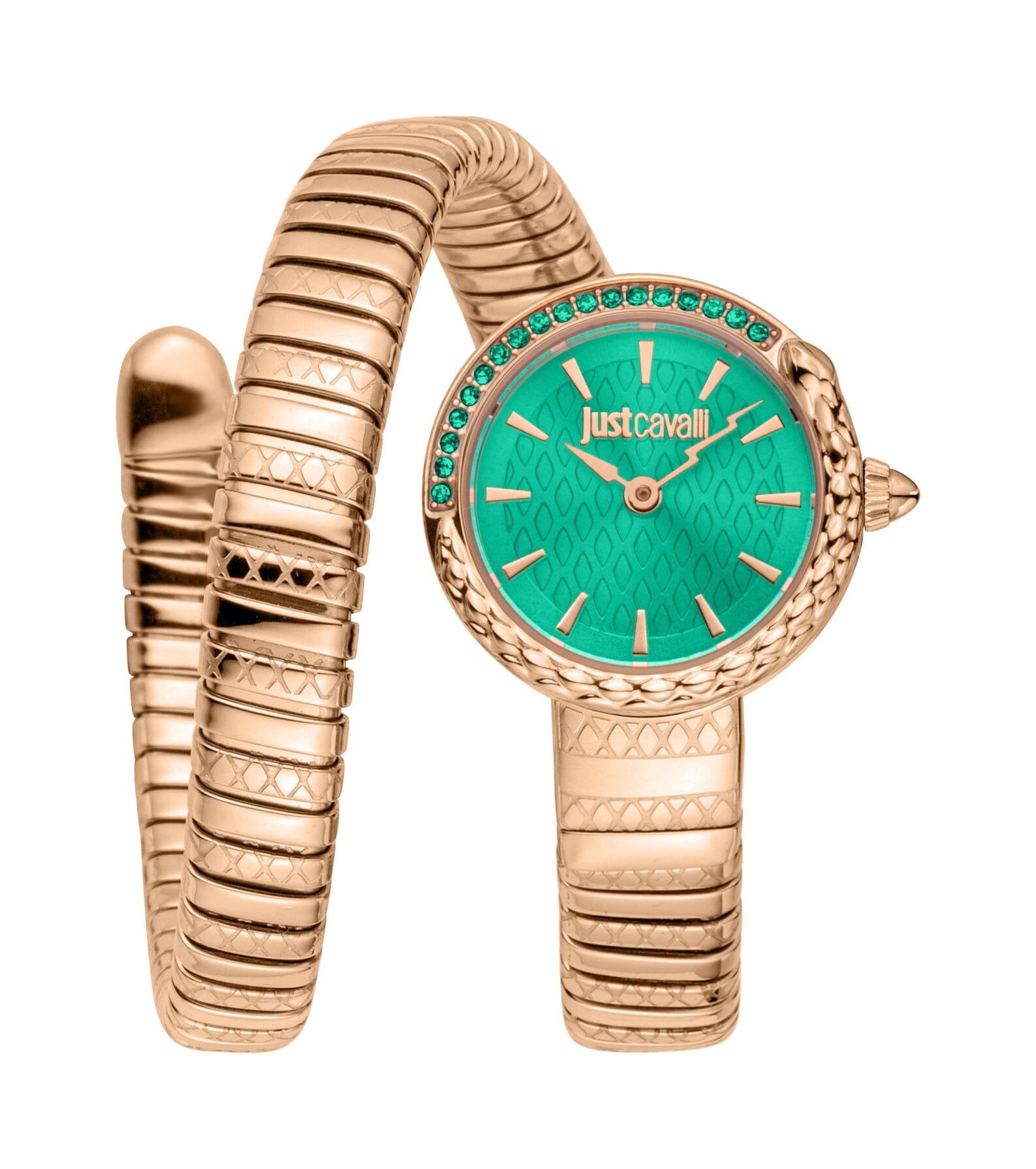 Just Cavalli Women’s Rose Gold Stainless Steel Snake Watch with Green dial Just Cavalli 