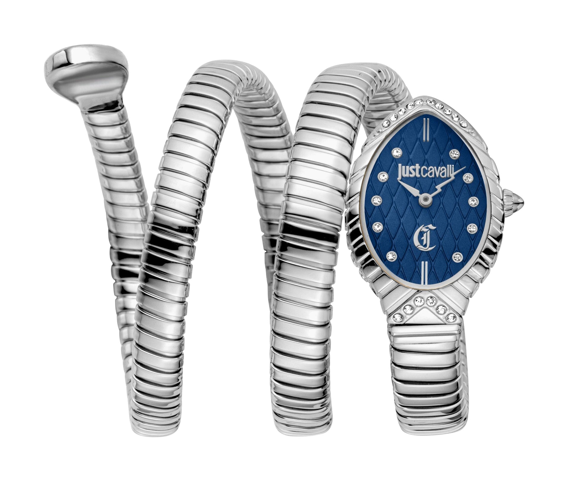 Just Cavalli Women’s Silver Stainless Steel Snake Watch with Blue Dial Just Cavalli 