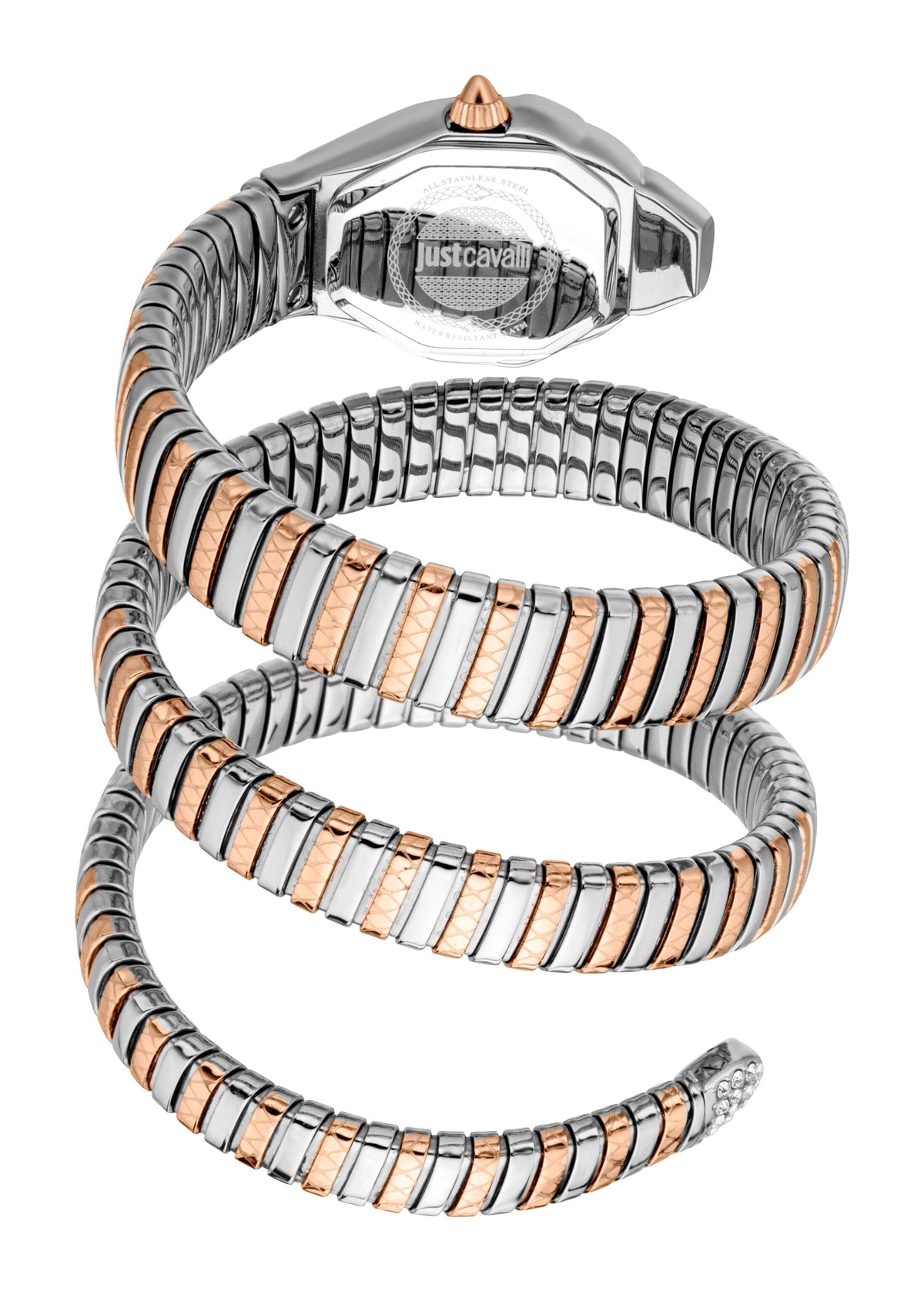 Just Cavalli Womens's Snake Silver Dial Two Tone Silver & Rose Gold Stainless Steel Watch Just Cavalli 