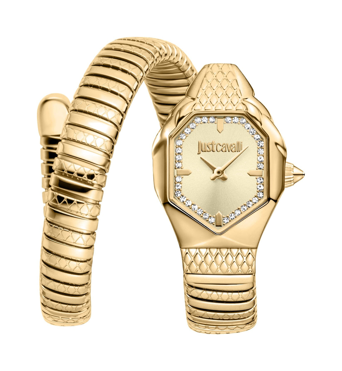 Just Cavalli Womens's Snake Watch Champagne Dial Gold Color Stainless Steel Watch Just Cavalli 