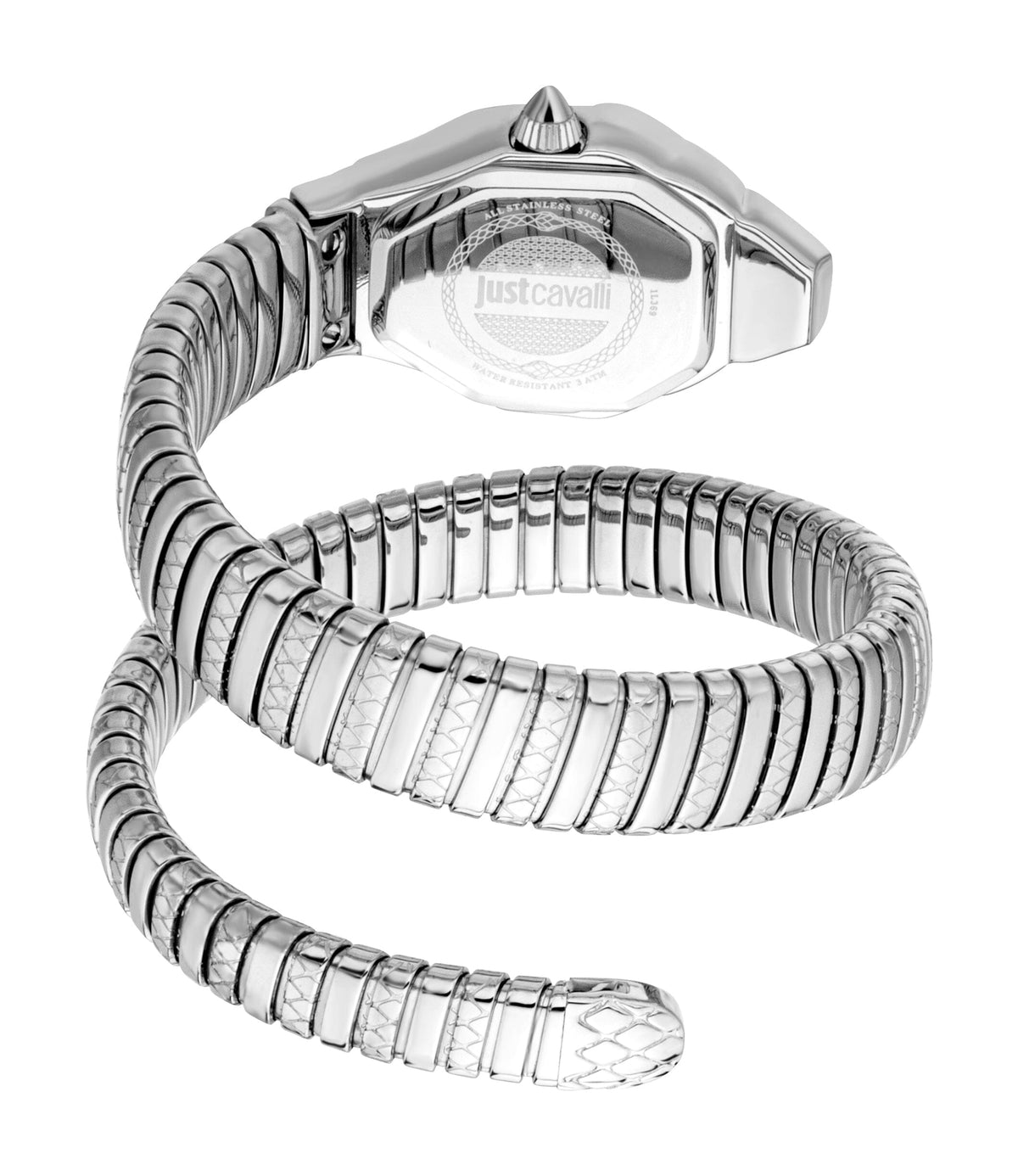 Just Cavalli Womens's Snake Watch, Silver Color Case, Black Dial, Stainless Steel Watch Just Cavalli 