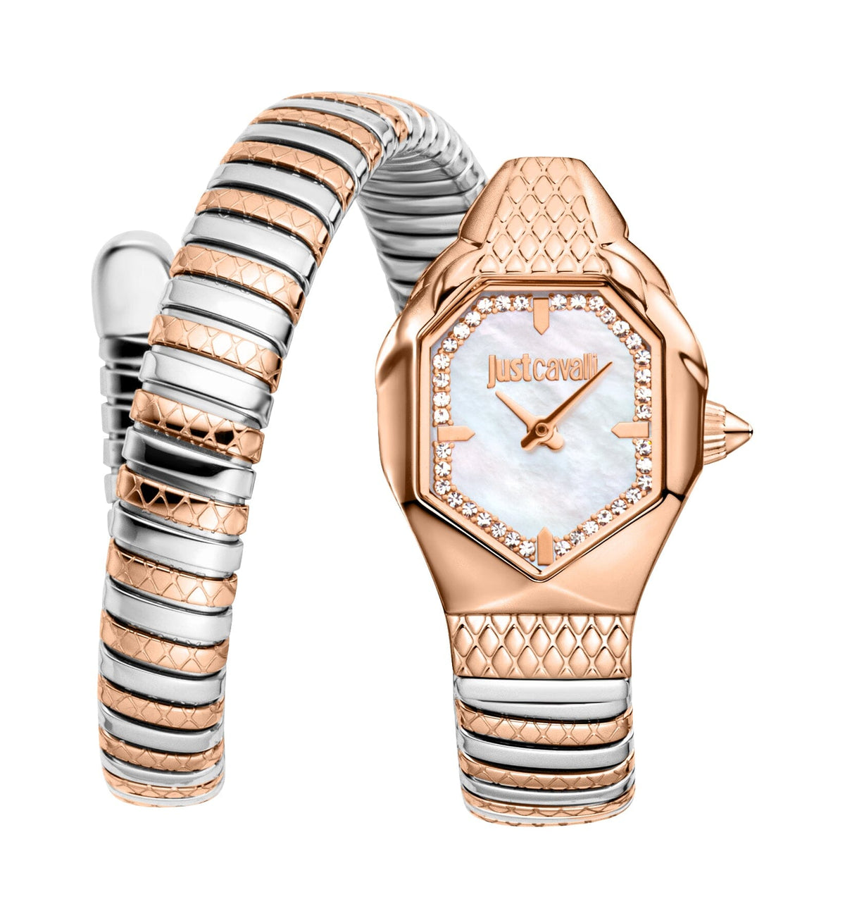 Just Cavalli Womens's Snake White MOP Dial Two Tone Stainless Steel Watch Just Cavalli 