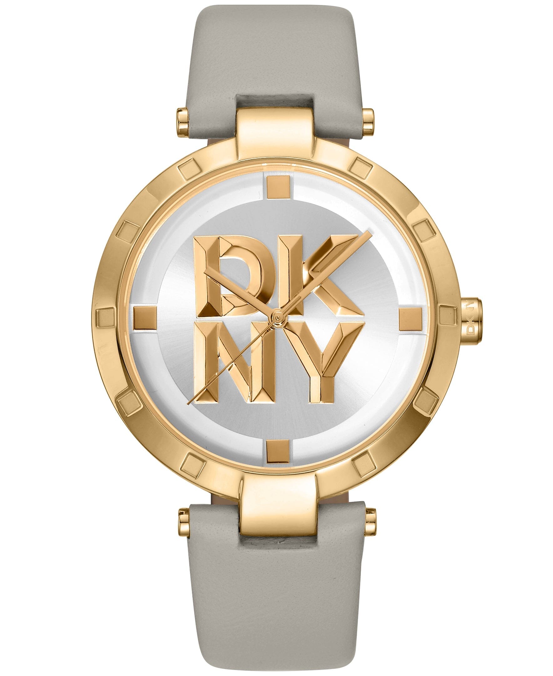 LOGO Essential Logo Silver White Dial Light Grey Leather Strap Women's Watch DKNY 