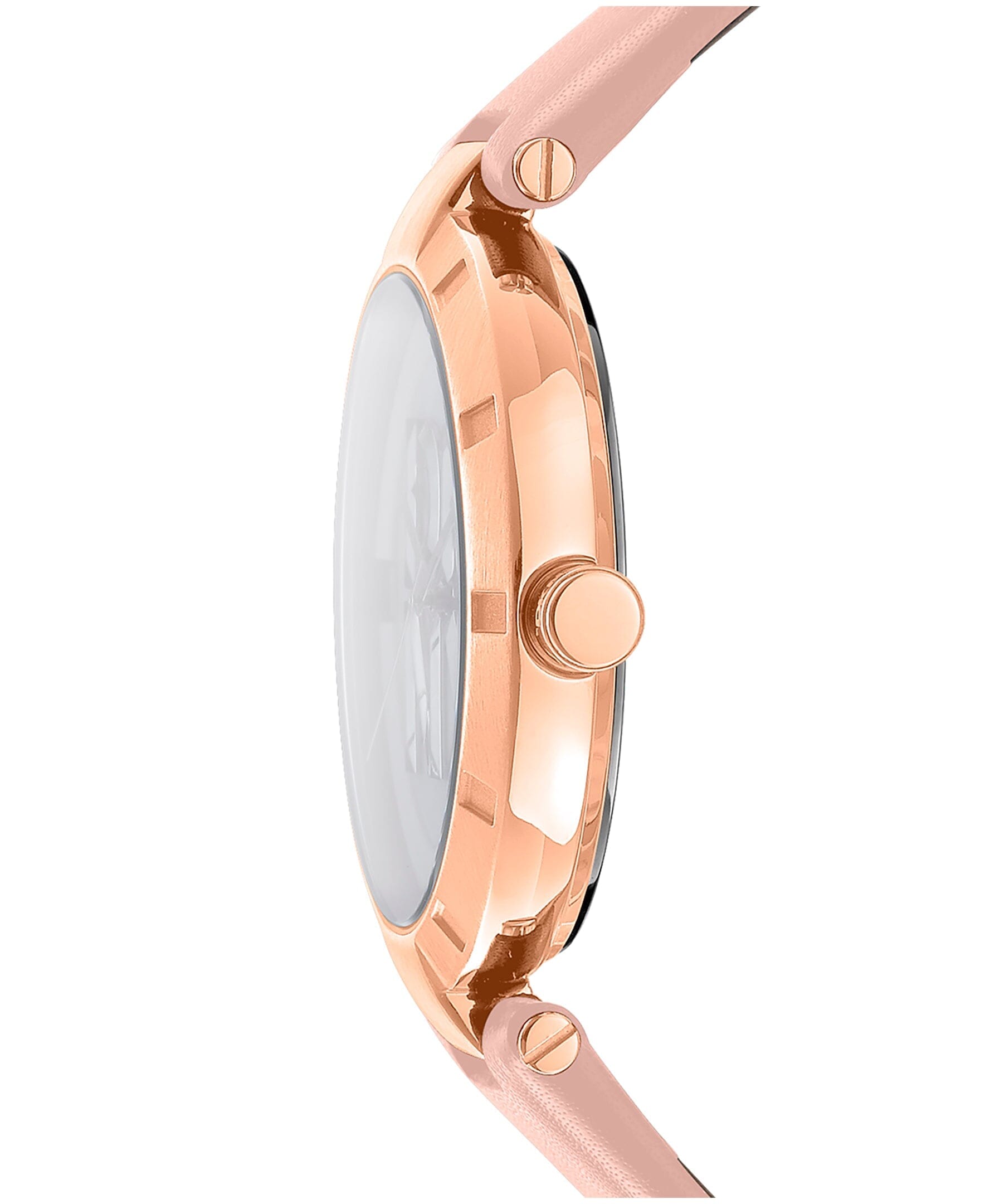 LOGO Essential Logo Silver White Dial Pink Leather Strap Women's Watch DKNY 