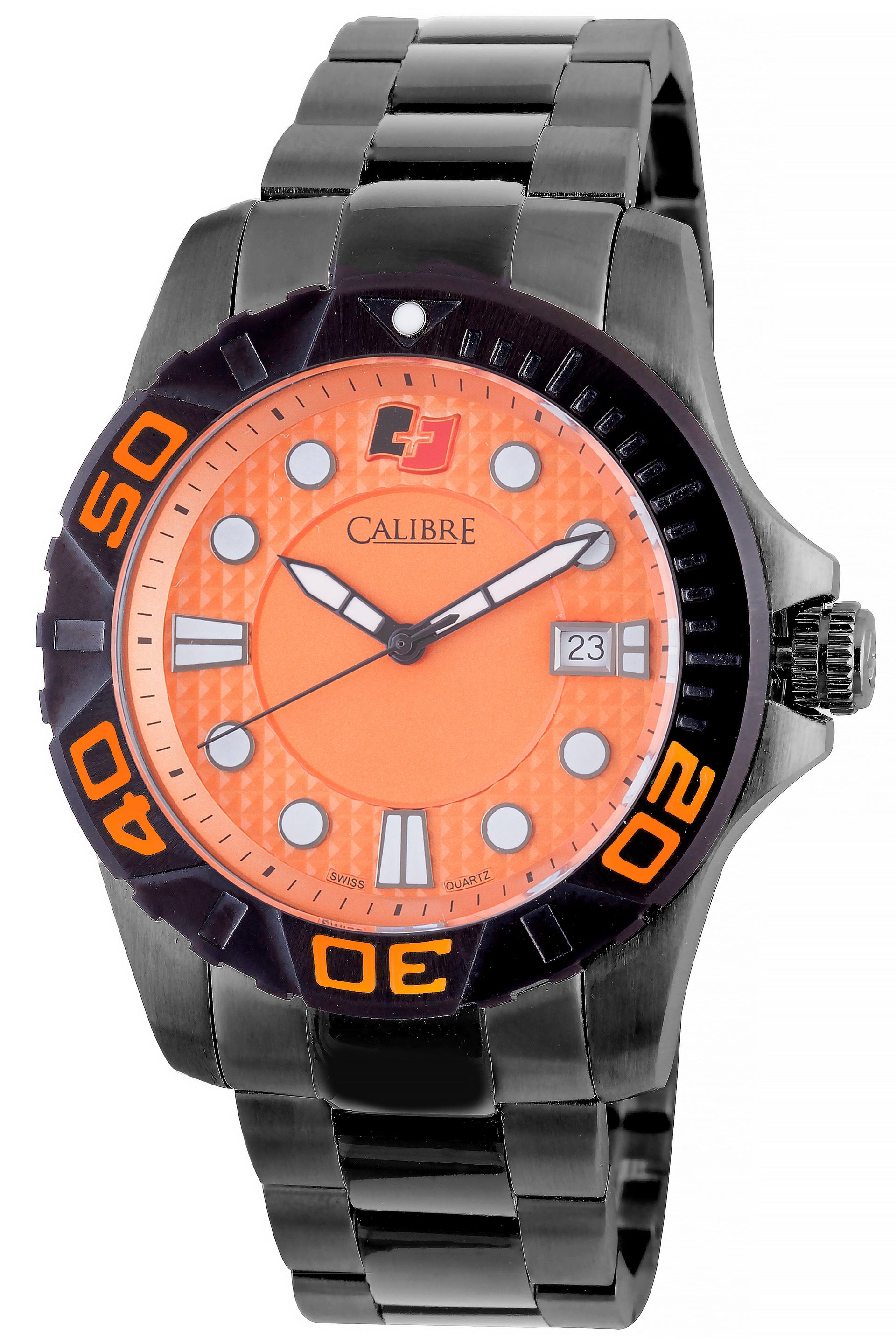 Men's Calibre Akron Black Quartz Orange Dial Watch Calibre 