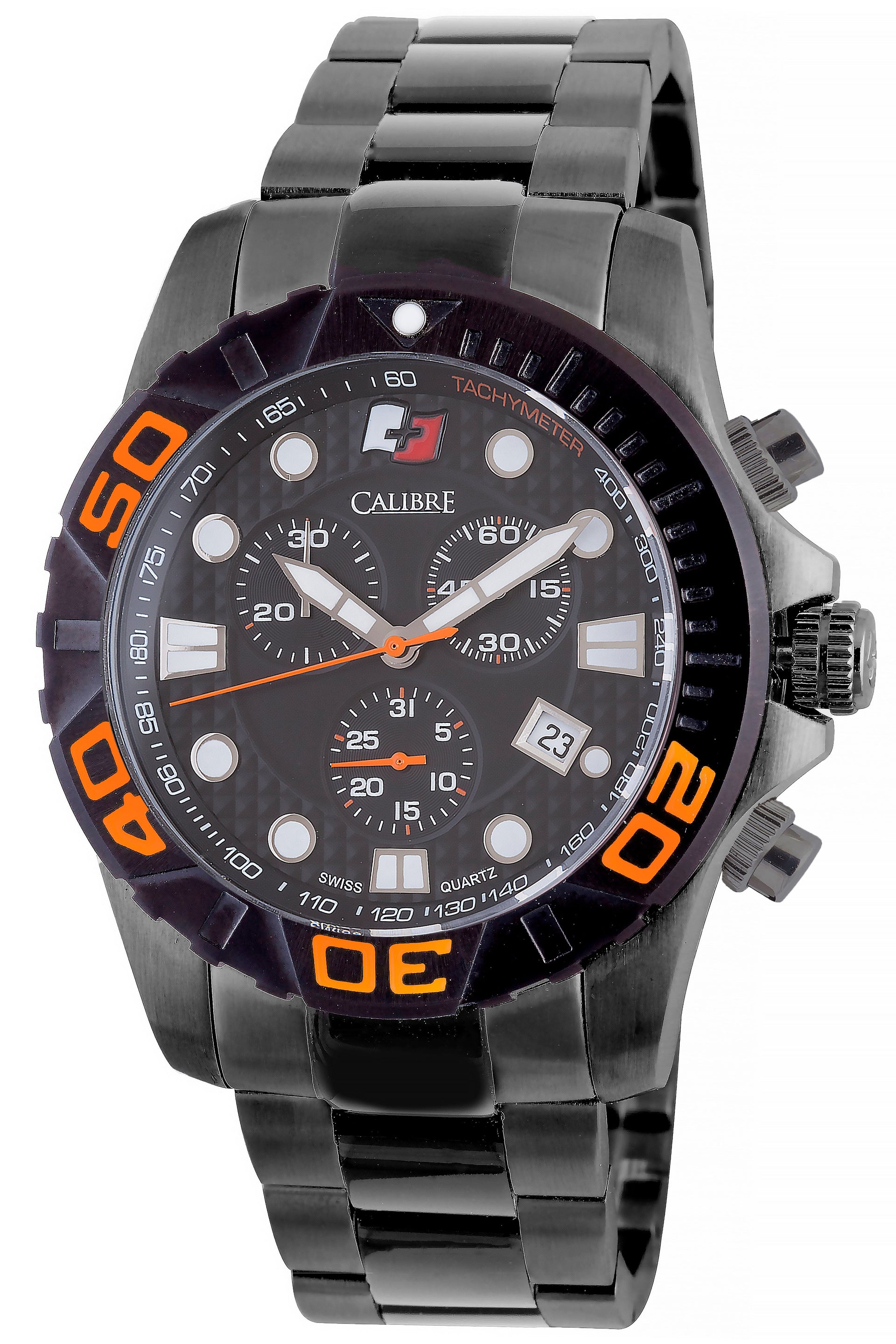 Men's Calibre Akron Black Quartz Stainless Steel Watch Calibre 