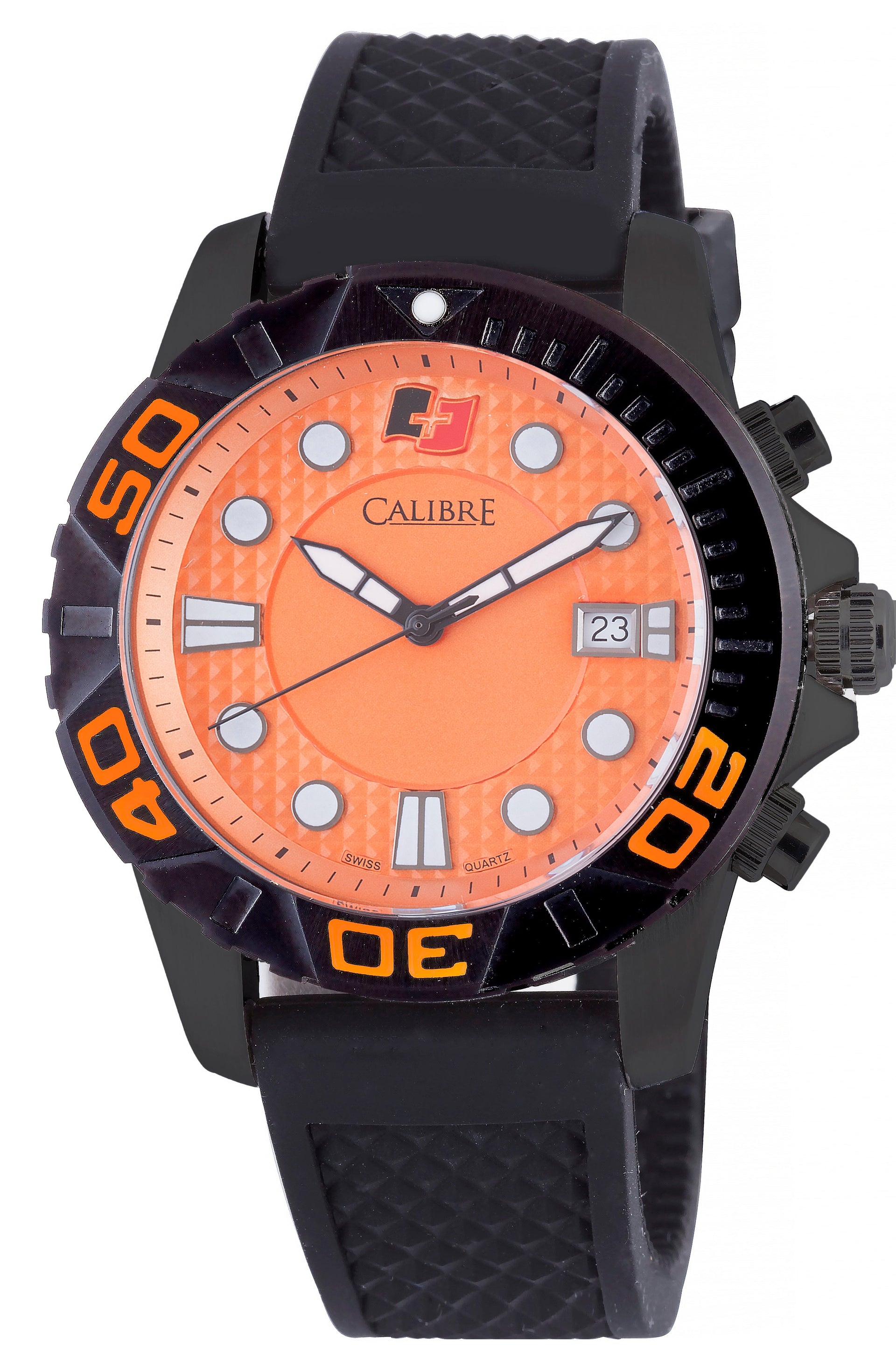 Men's Calibre Akron Orange Dial Black Quartz Watch Calibre 