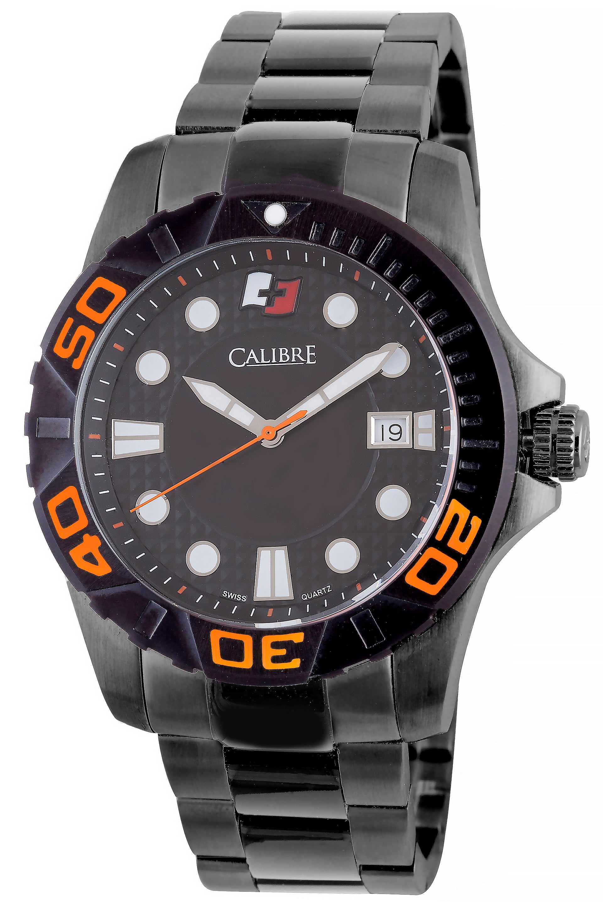 Men's Calibre Akron Stainless Steel Black Quartz Watch Calibre 
