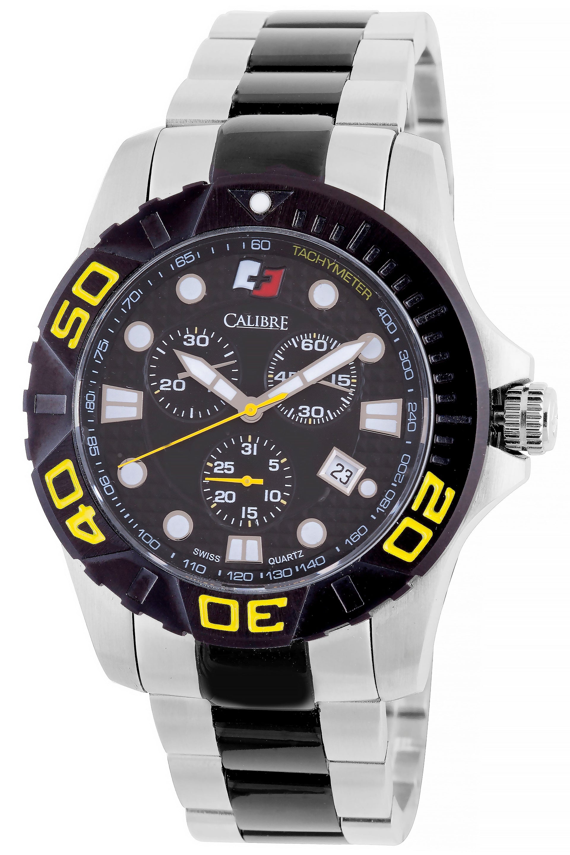 Men's Calibre Akron Stainless Steel Two Tone Black & Silver Quartz Watch Calibre 