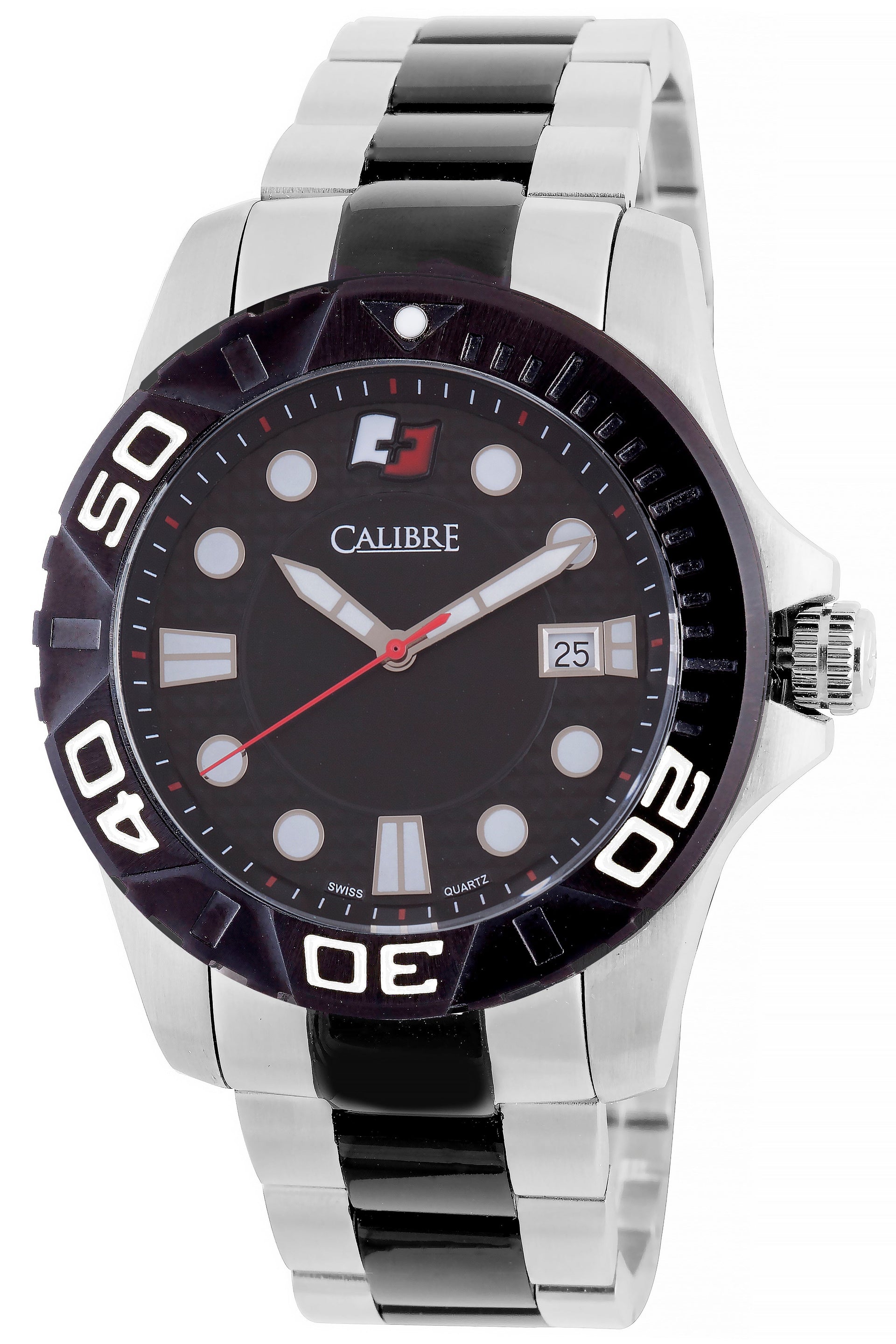 Men's Calibre Akron Two Tone Black & Silver Quartz Black Dial Watch Calibre 