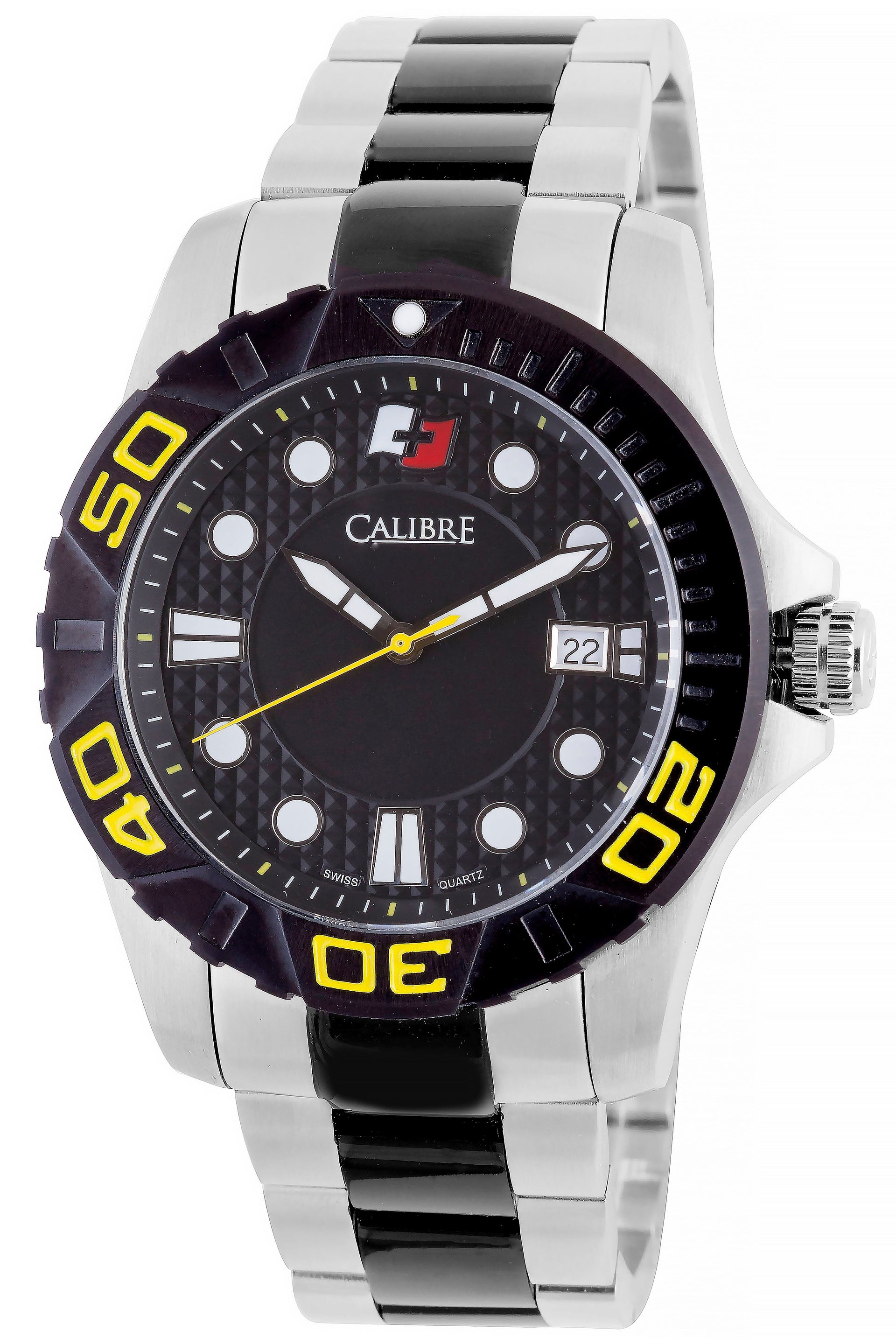 Men's Calibre Akron Two Tone Black & Silver Quartz Watch Calibre 