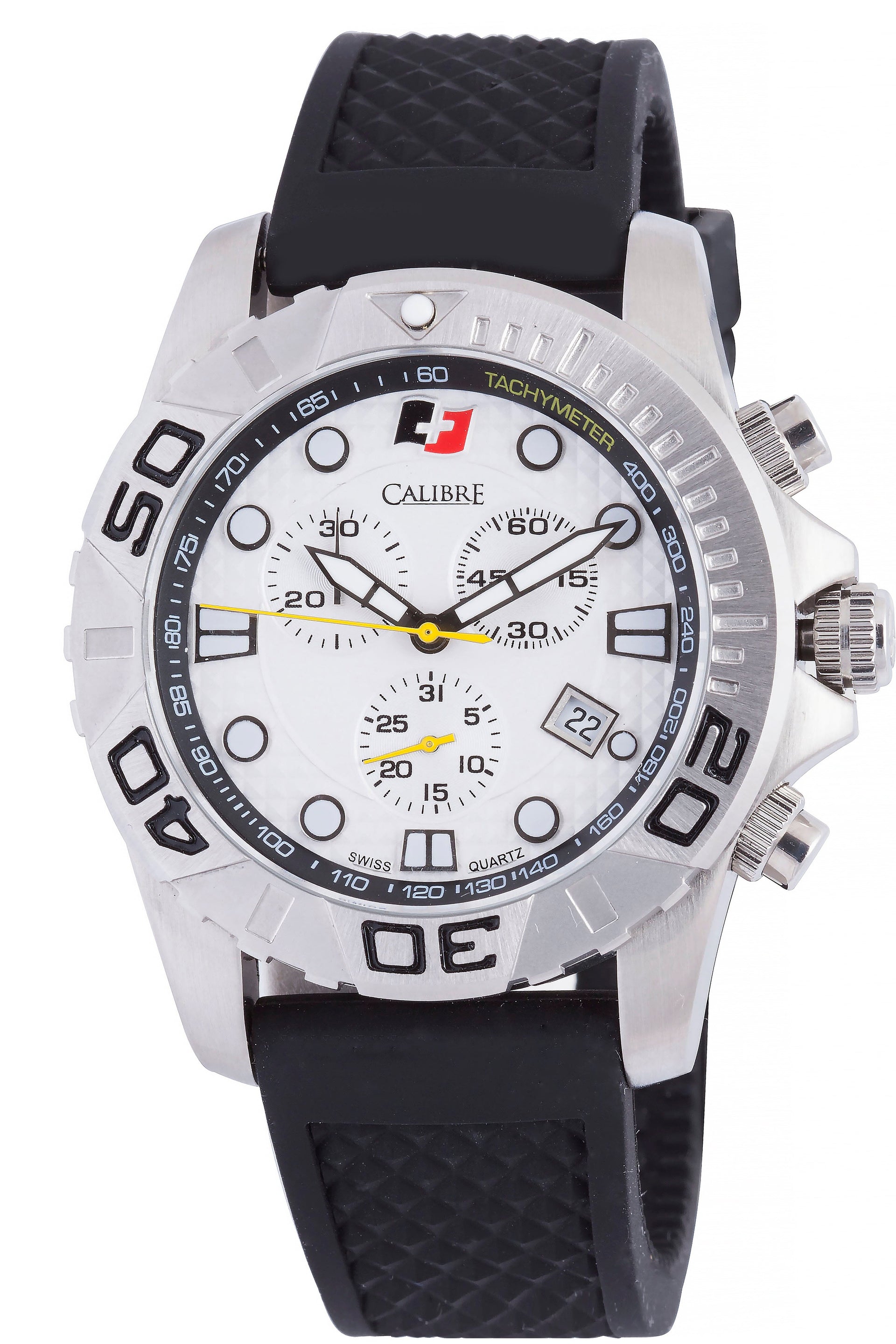 Men's Calibre Akron White Dial Silver Quartz Rubber Strap Watch Calibre 