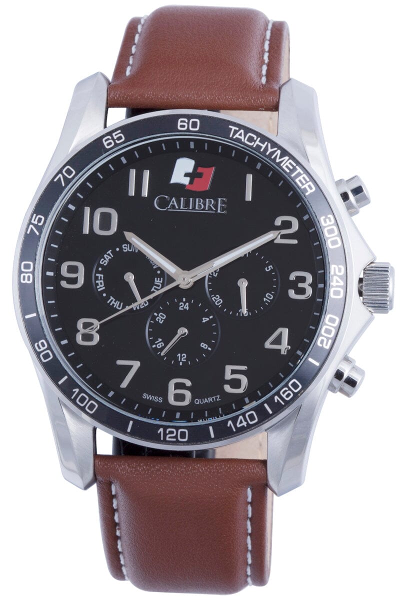 Men's Calibre Buffalo Black Dial Silver Quartz Brown Leather Watch Calibre 