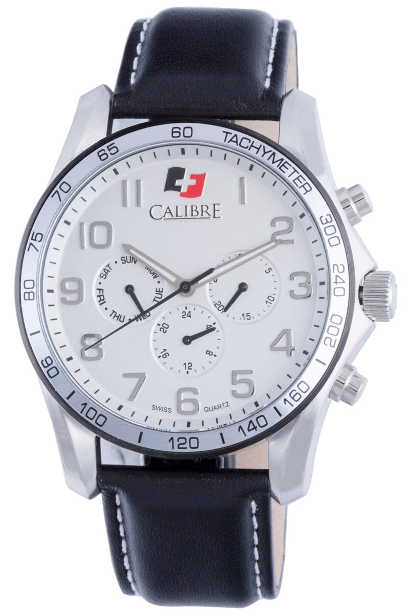 Men's Calibre Buffalo Silver Quartz Black Leather Watch Calibre 