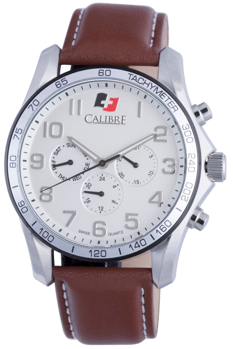 Men's Calibre Buffalo Silver Quartz Brown Leather Watch Calibre 