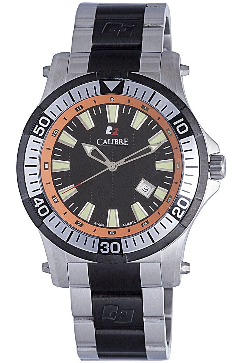 Men's Calibre Hawk Two Tone Black & Silver Quartz Black Dial Watch Calibre 