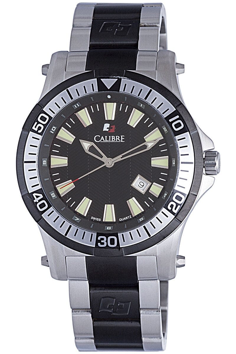 Men's Calibre Hawk Two Tone Black & Silver Quartz Watch Calibre 