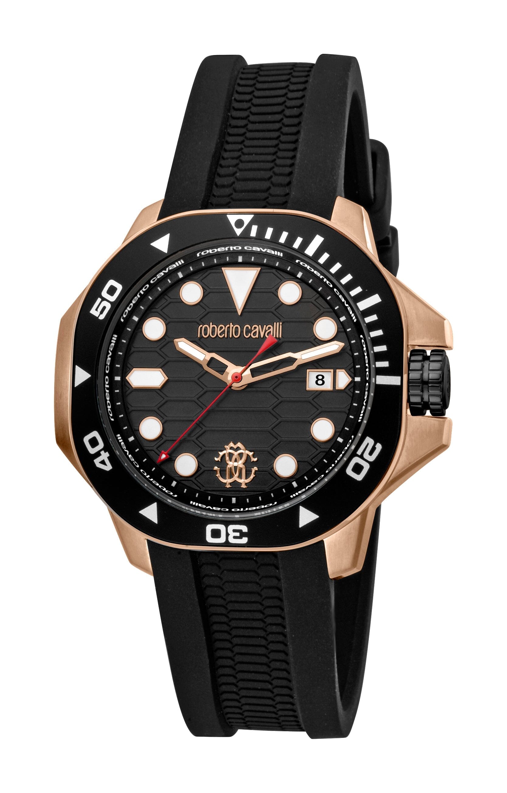 Men's Roberto Cavalli Black Dial Rose Gold Quartz Watch Roberto Cavalli 