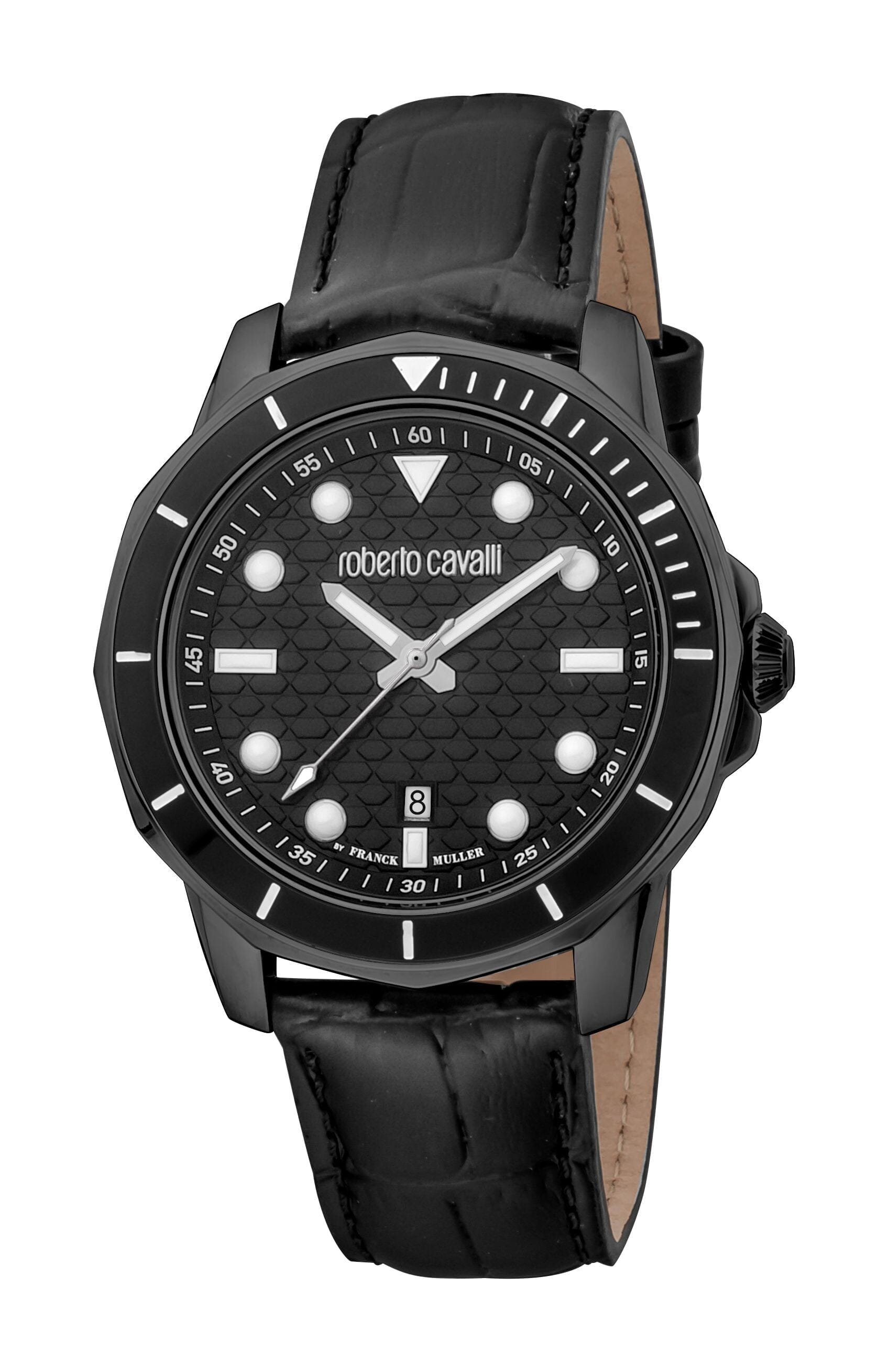 Men's Roberto Cavalli by Franck Muller Black Quartz Leather Strap Watch Roberto Cavalli by Franck Muller 