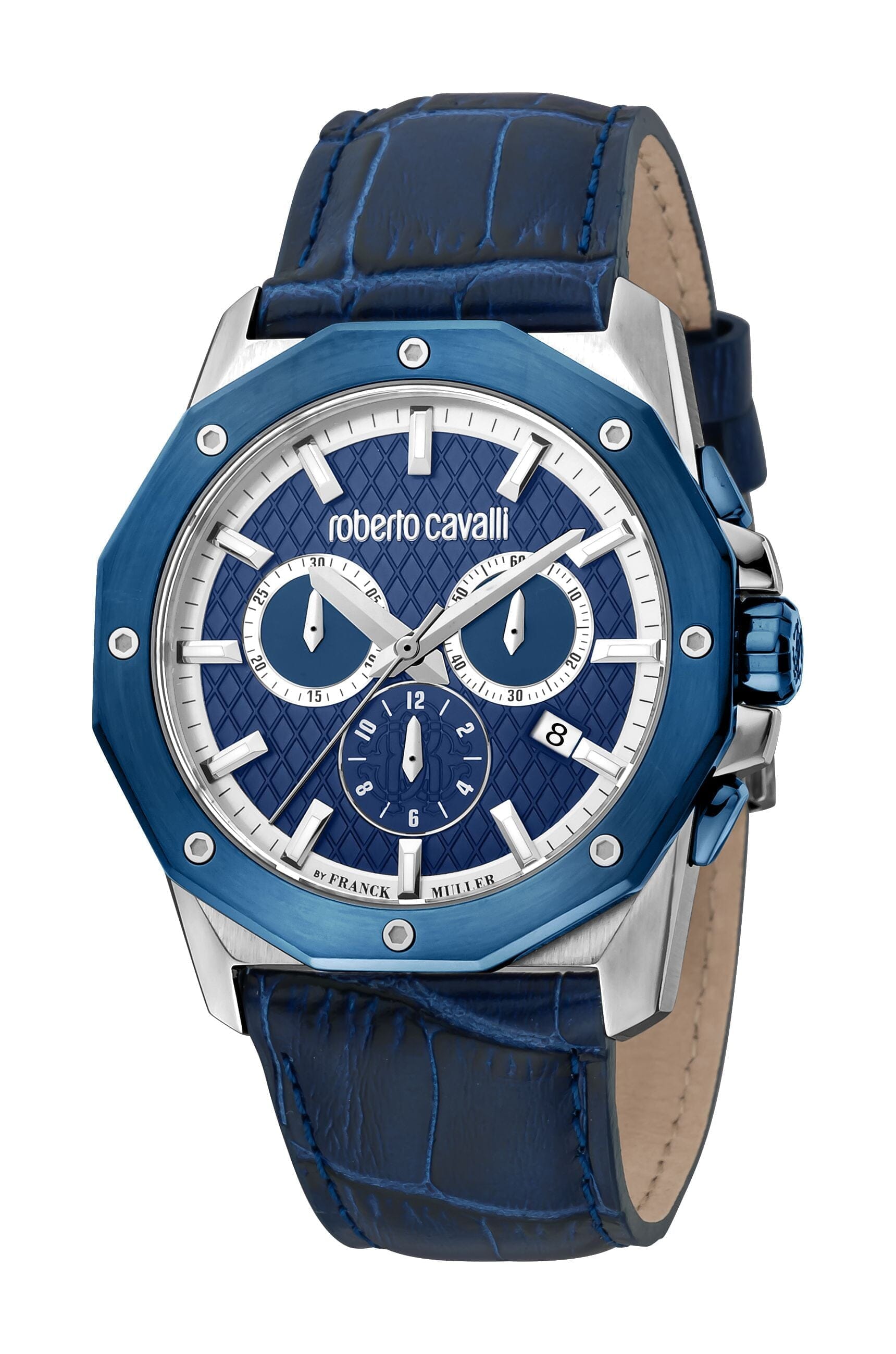 Men's Roberto Cavalli by Franck Muller Blue Leather Strap Quartz Watch Roberto Cavalli by Franck Muller 