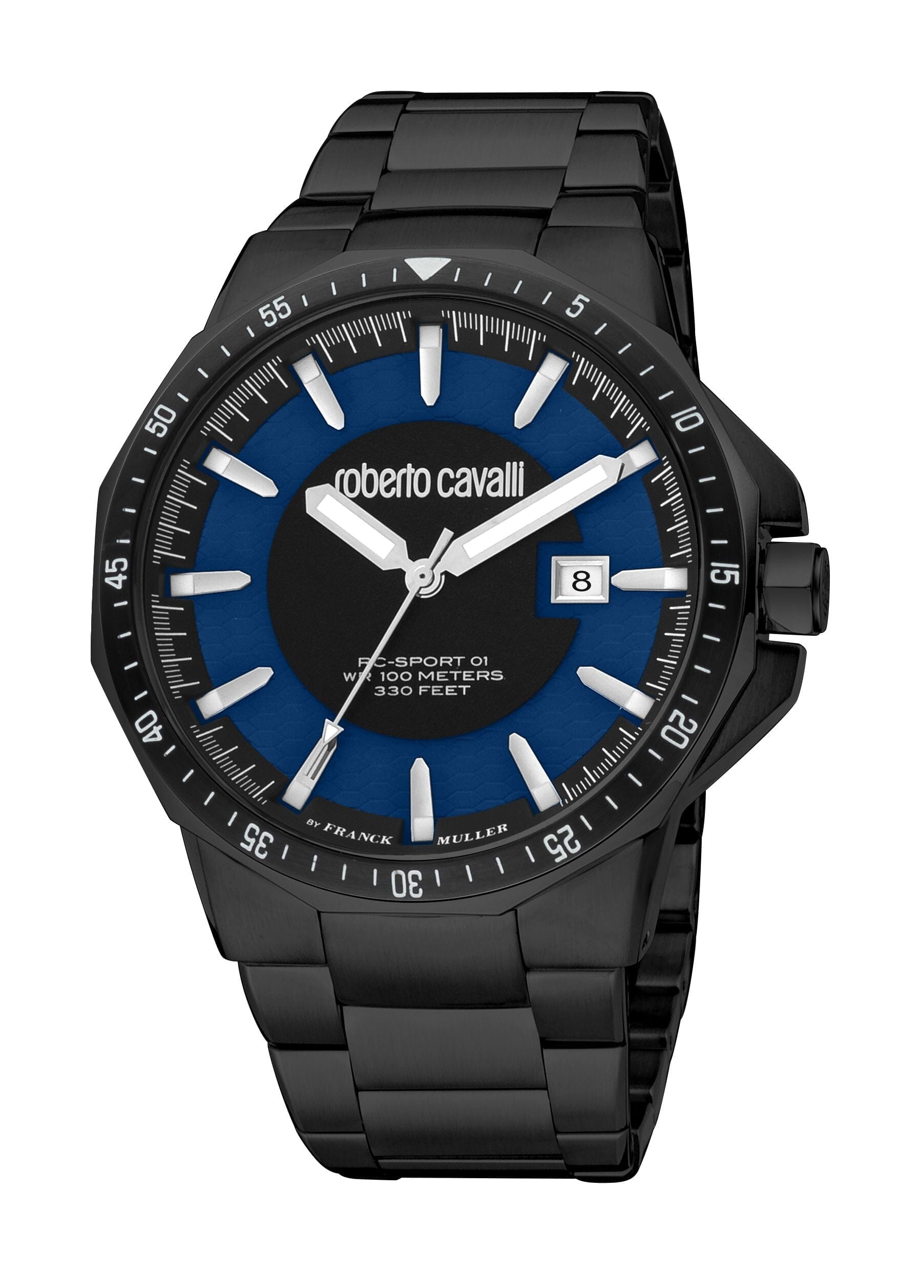 Men's Roberto Cavalli by Franck Muller Dark Blue Dial Black Quartz Watch Roberto Cavalli by Franck Muller 