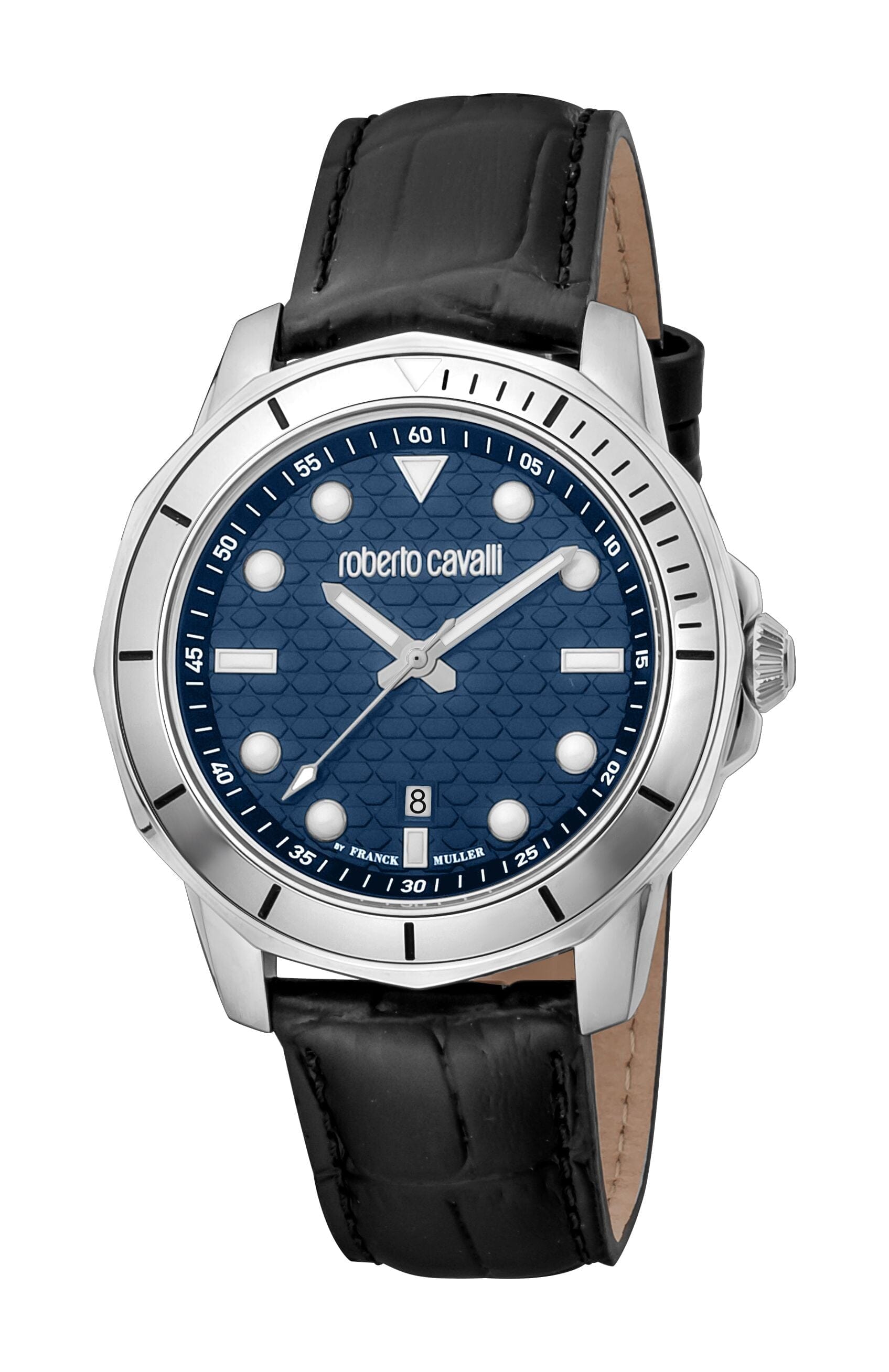 Men's Roberto Cavalli by Franck Muller Silver Quartz Dark Blue Dial Watch Roberto Cavalli by Franck Muller 