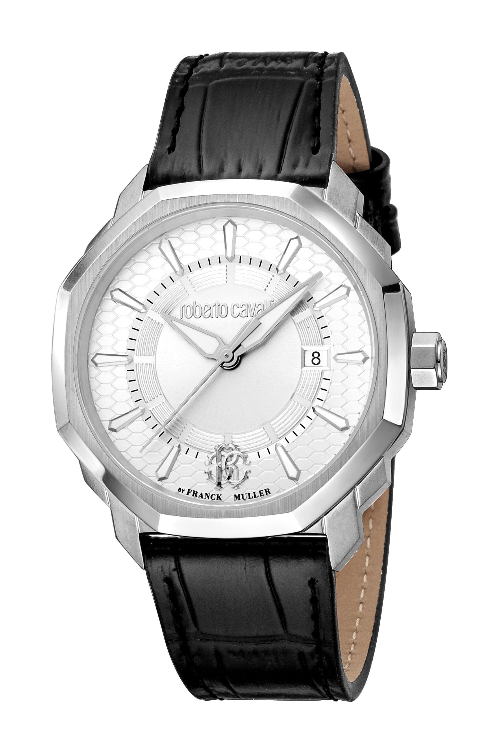 Men's Roberto Cavalli by Franck Muller Silver Quartz Leather Strap Watch Roberto Cavalli by Franck Muller 