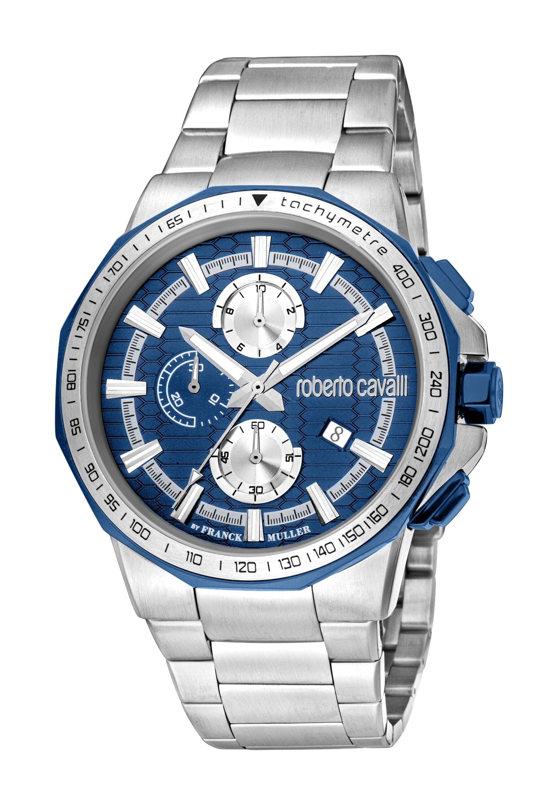 Men's Roberto Cavalli by Franck Muller Silver Stainless Steel Blue Dial Quartz Watch Roberto Cavalli by Franck Muller 