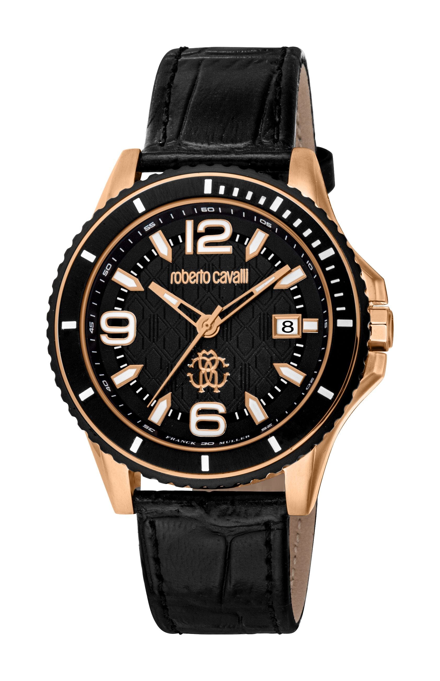 Men's Roberto Cavalli by Franck Muller Two Tone Rose Gold & Black Quartz Watch Roberto Cavalli by Franck Muller 