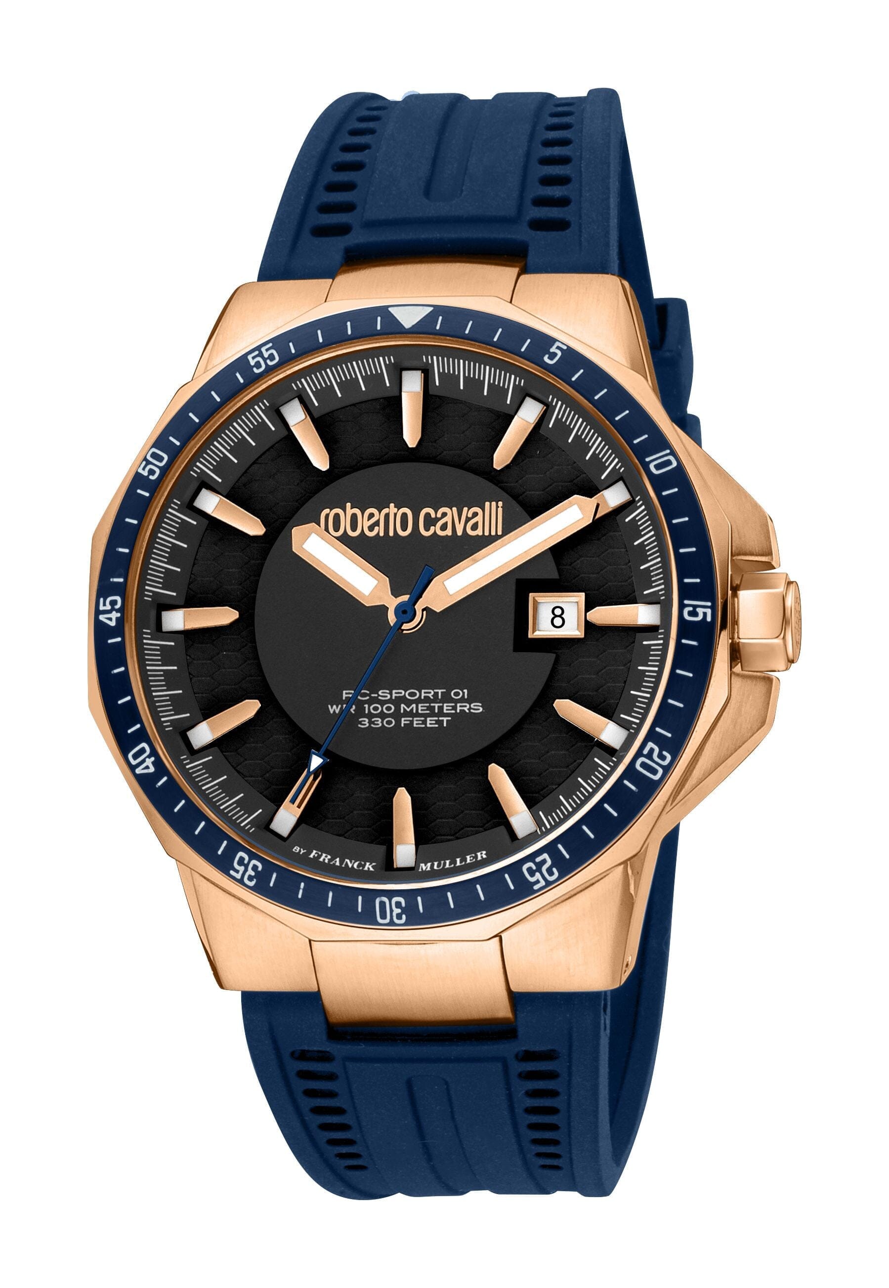 Men's Roberto Cavalli by Franck Muller Two Tone Rose Gold & Blue Quartz Watch Roberto Cavalli by Franck Muller 