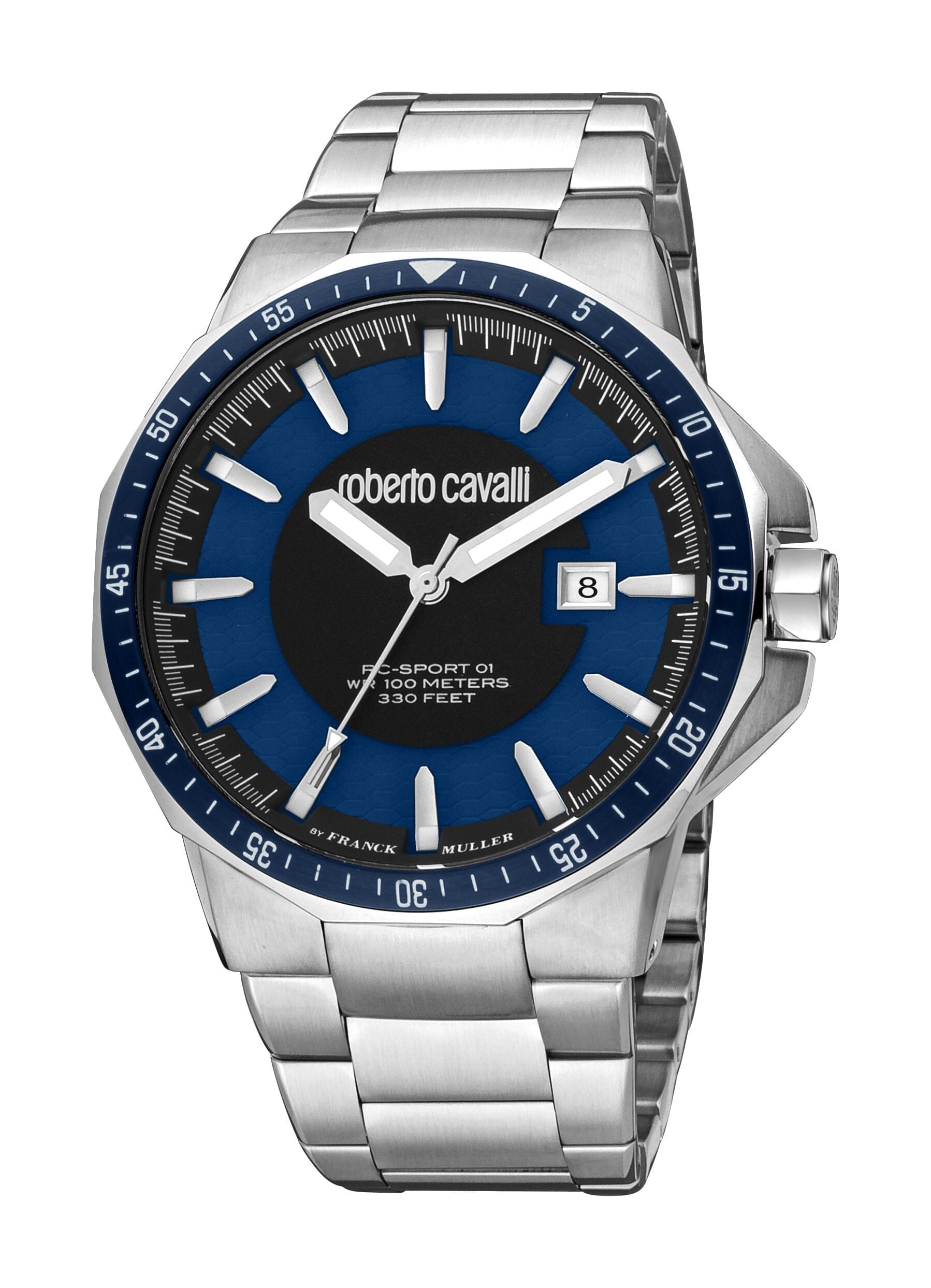 Men's Roberto Cavalli by Franck Muller Two Tone Silver & Blue Quartz Watch Roberto Cavalli by Franck Muller 