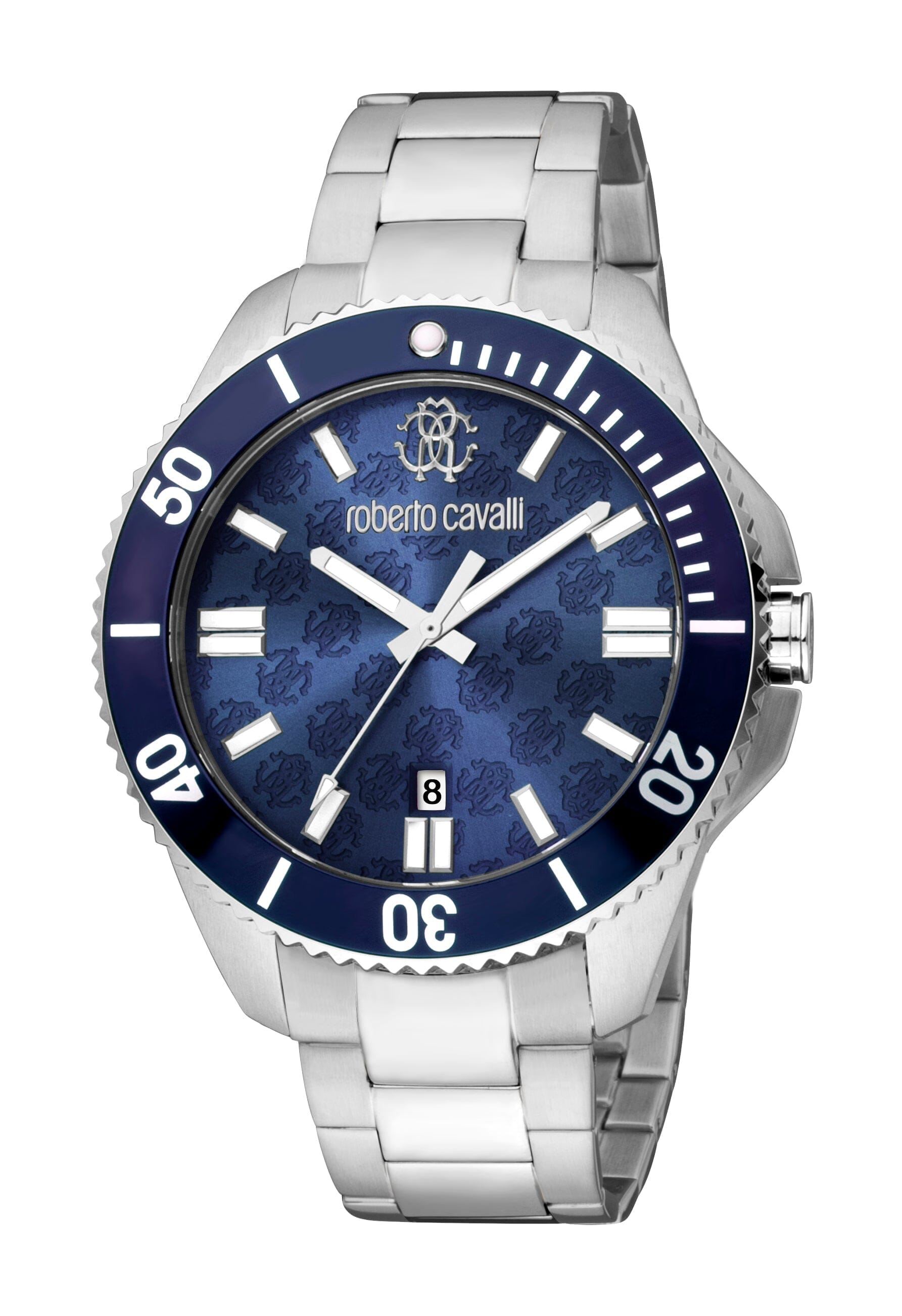 Men's Roberto Cavalli Dark Blue Dial Silver Quartz Watch Roberto Cavalli 