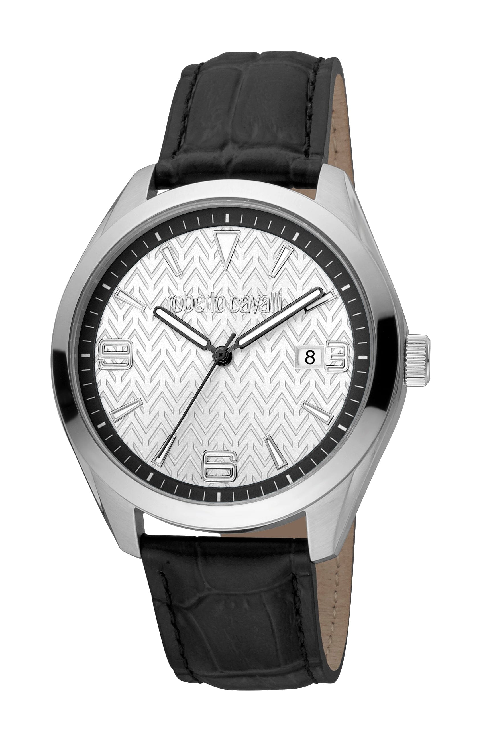 Men's Roberto Cavalli Silver Quartz Leather Strap Watch Roberto Cavalli 