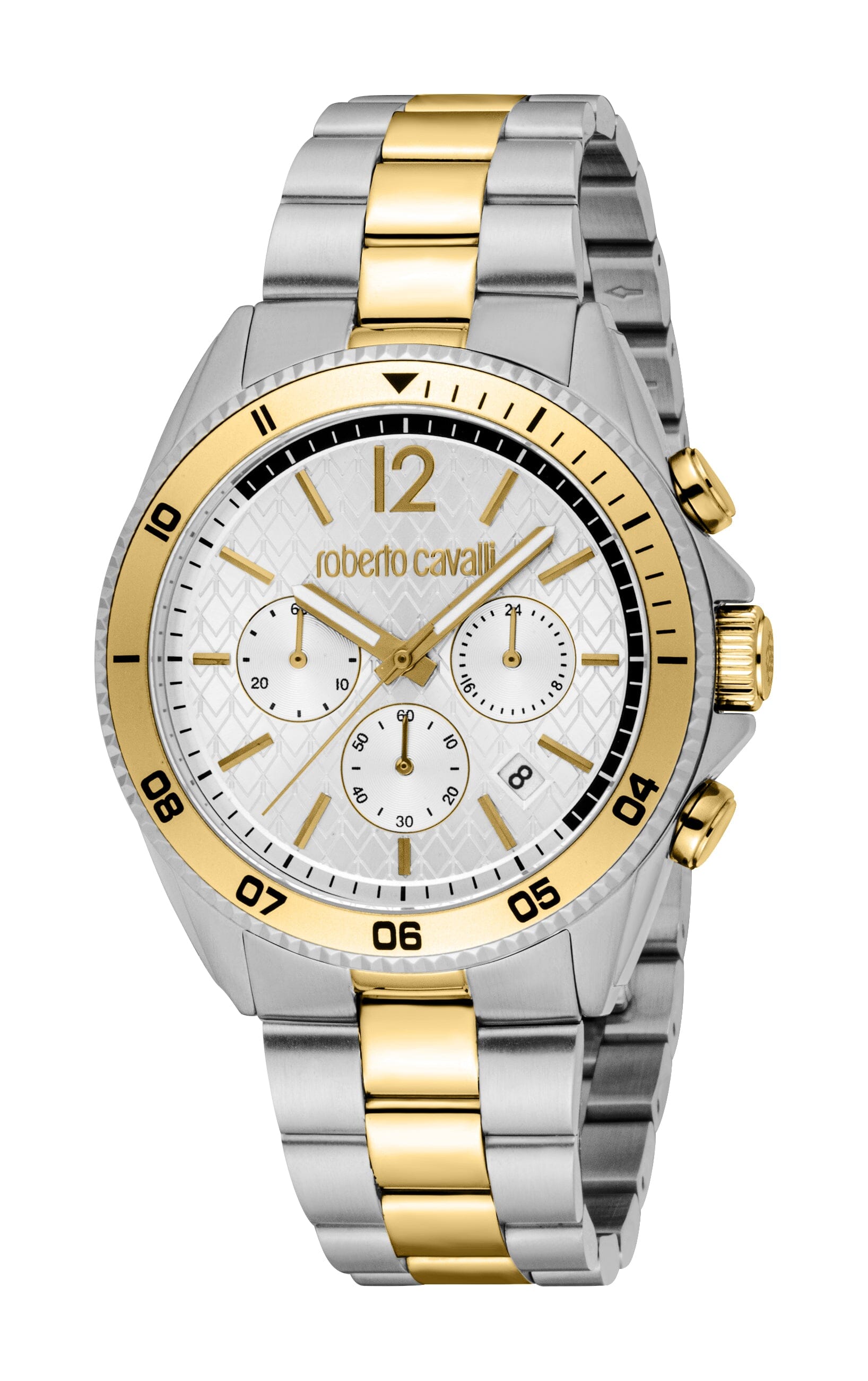 RC5G099M0175 Roberto Cavalli Men Watch, Silver Dial, Two Tone Silver & Gold Color Metal Bracelet Roberto Cavalli 