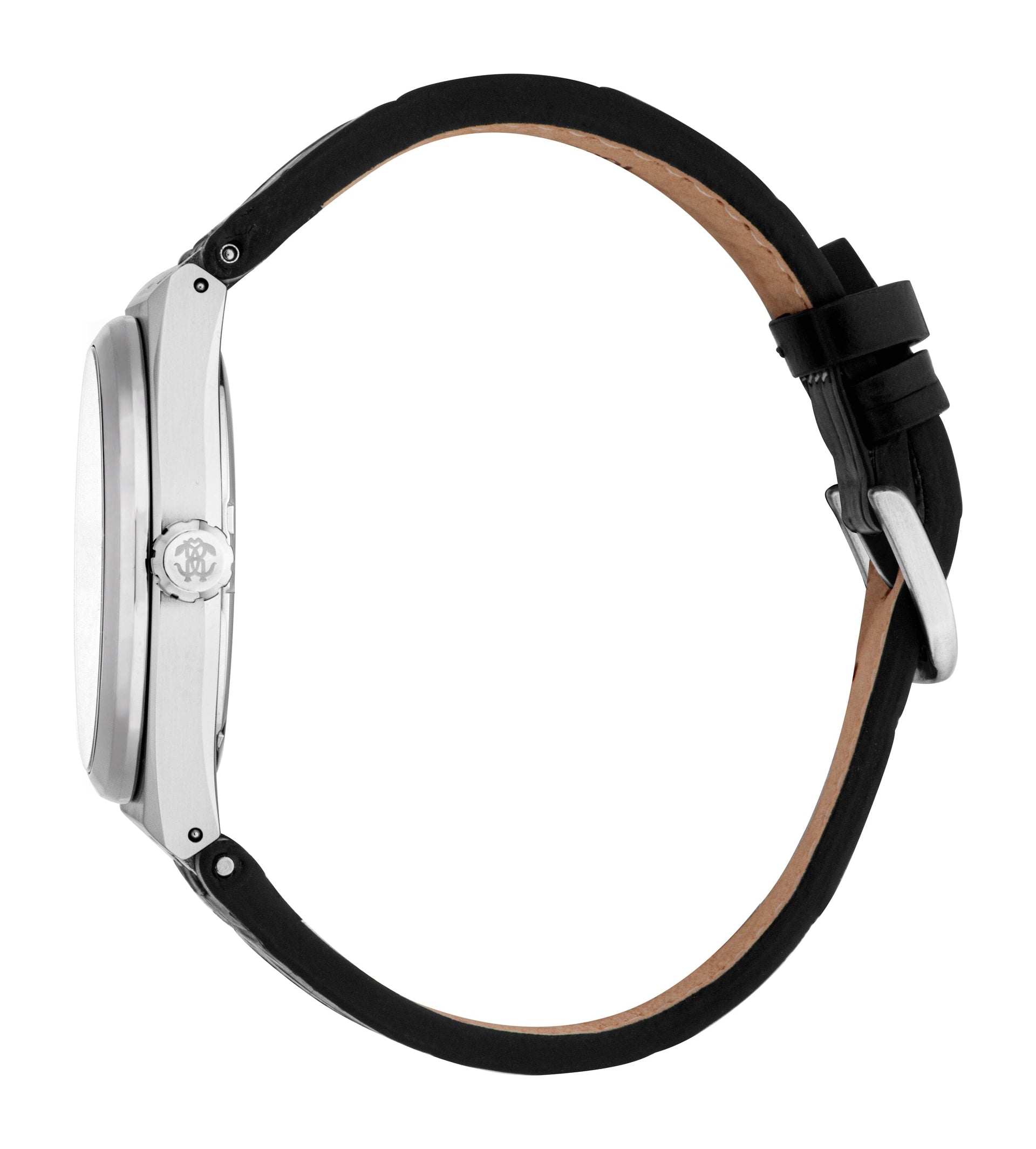 RC5G147L0015 Roberto Cavalli Men Watch, Silver Dial, Black Leather Strap Roberto Cavalli 
