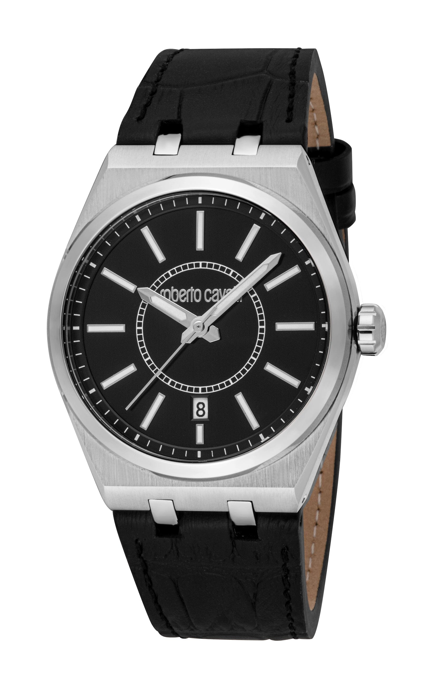 RC5G147L0025 Roberto Cavalli Men Watch, Black Dial, Black Leather Strap Roberto Cavalli 