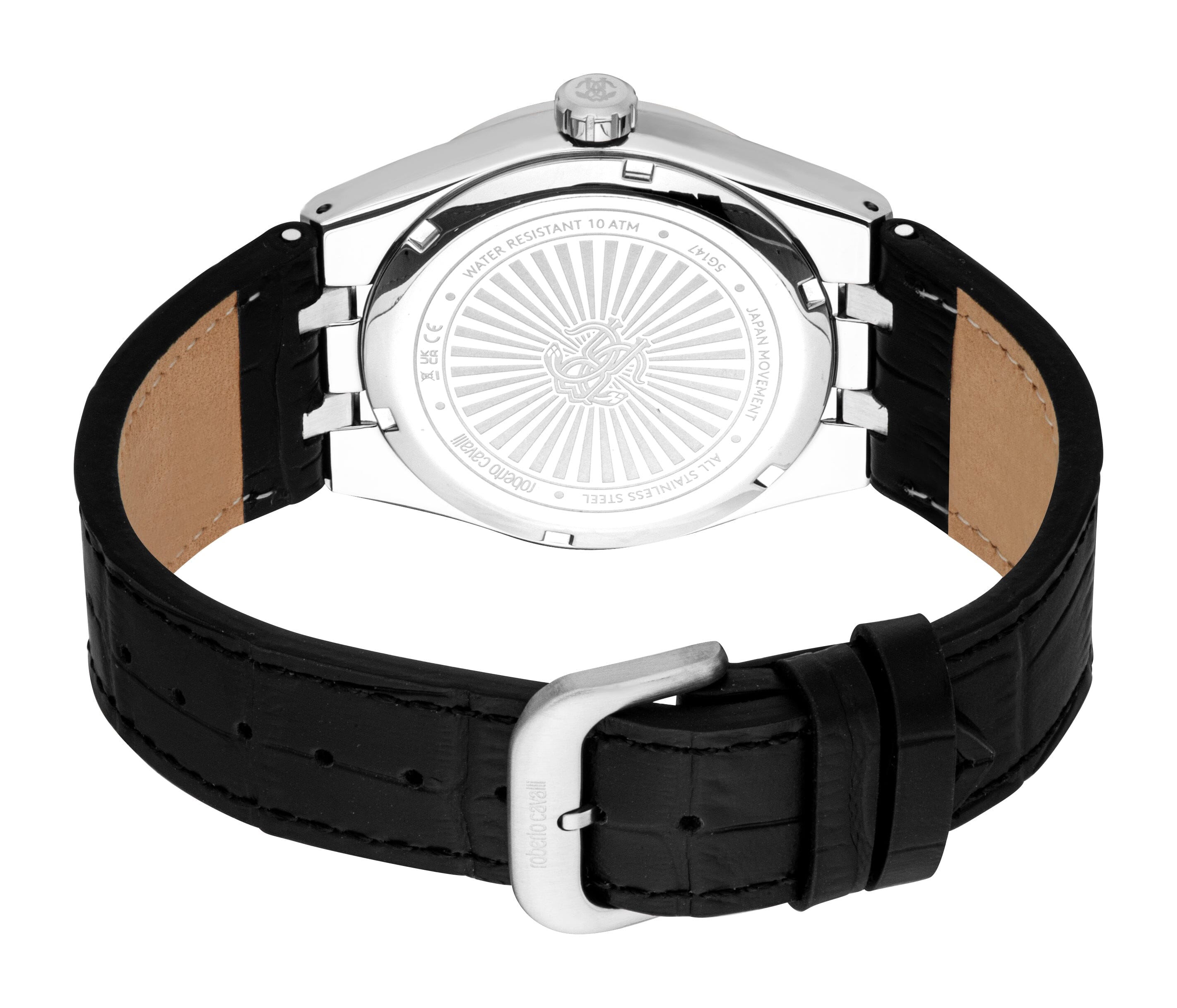 RC5G147L0025 Roberto Cavalli Men Watch, Black Dial, Black Leather Strap Roberto Cavalli 
