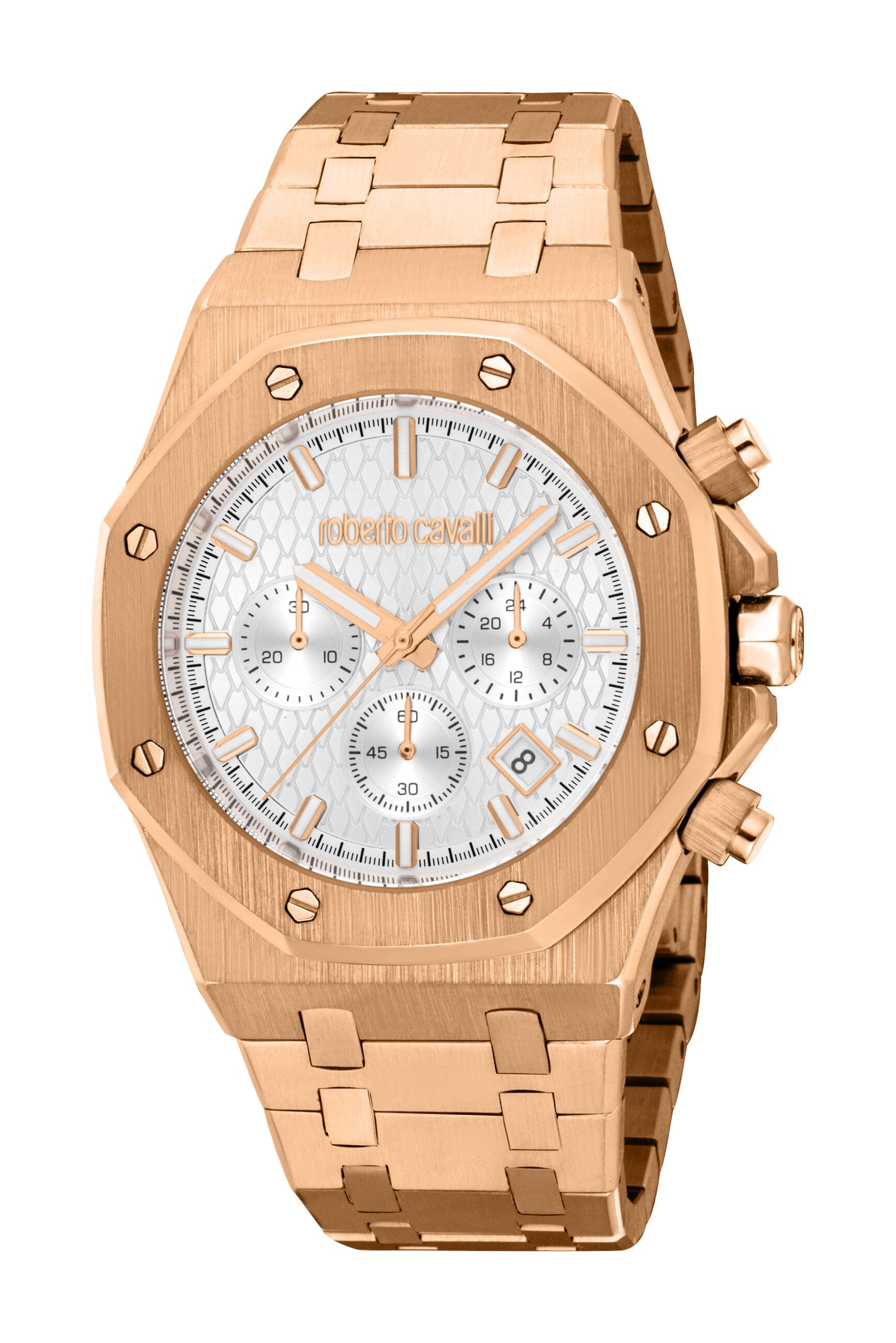 RC5G161M0065 Roberto Cavalli Men Watch, Silver Dial, Rose Gold Color Metal Bracelet Roberto Cavalli 