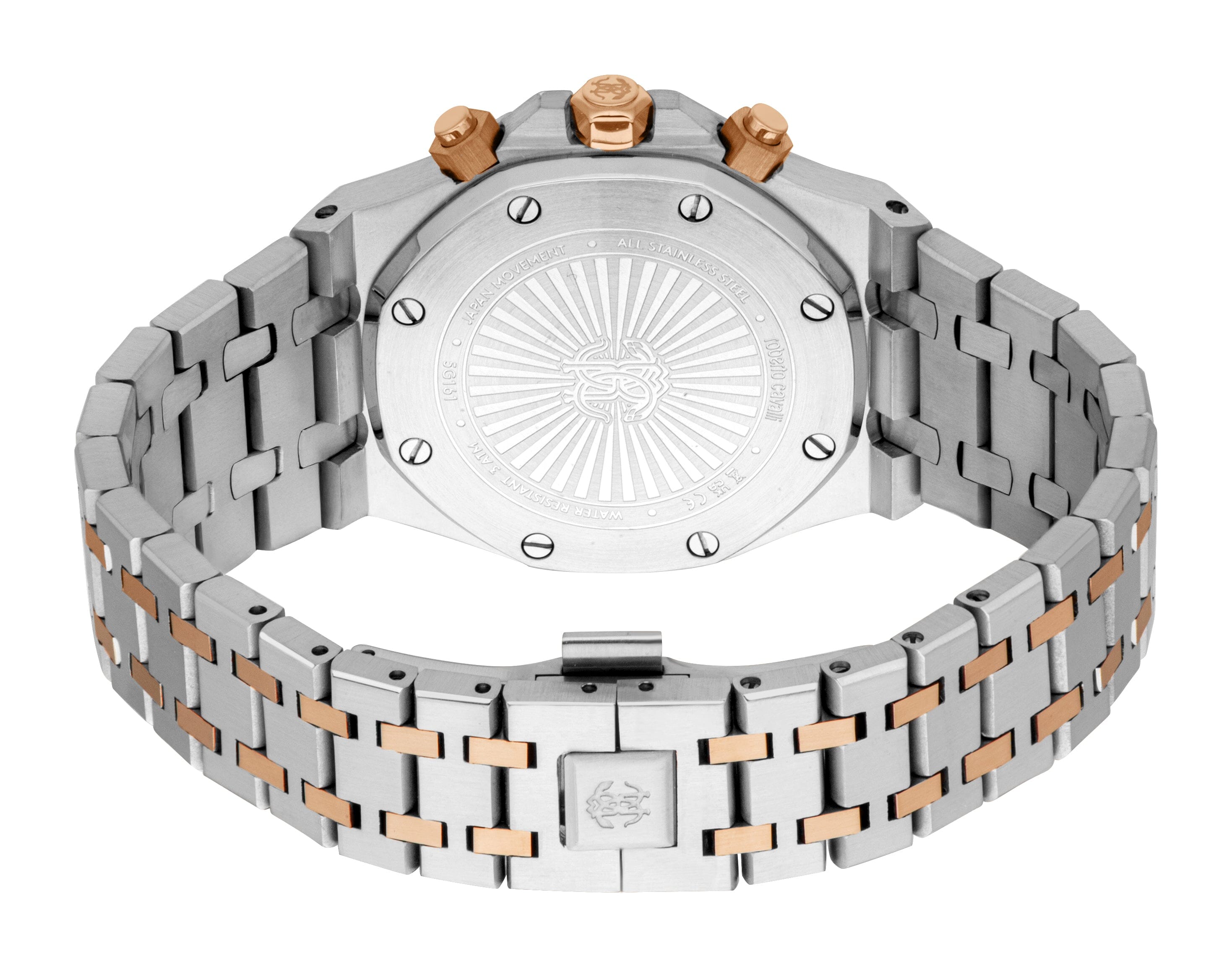RC5G161M0075 Roberto Cavalli Men Watch, Dark Blue Dial, Two Tone Silver & Rose Gold Color Metal Bracelet Roberto Cavalli 